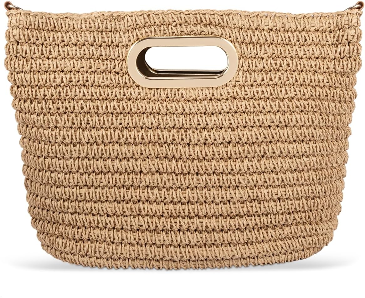 Straw Clutch Purses for Women - Summer Beach Woven Handbags - Top Handle Straw Clutch with Adjustable Shoulder Strap