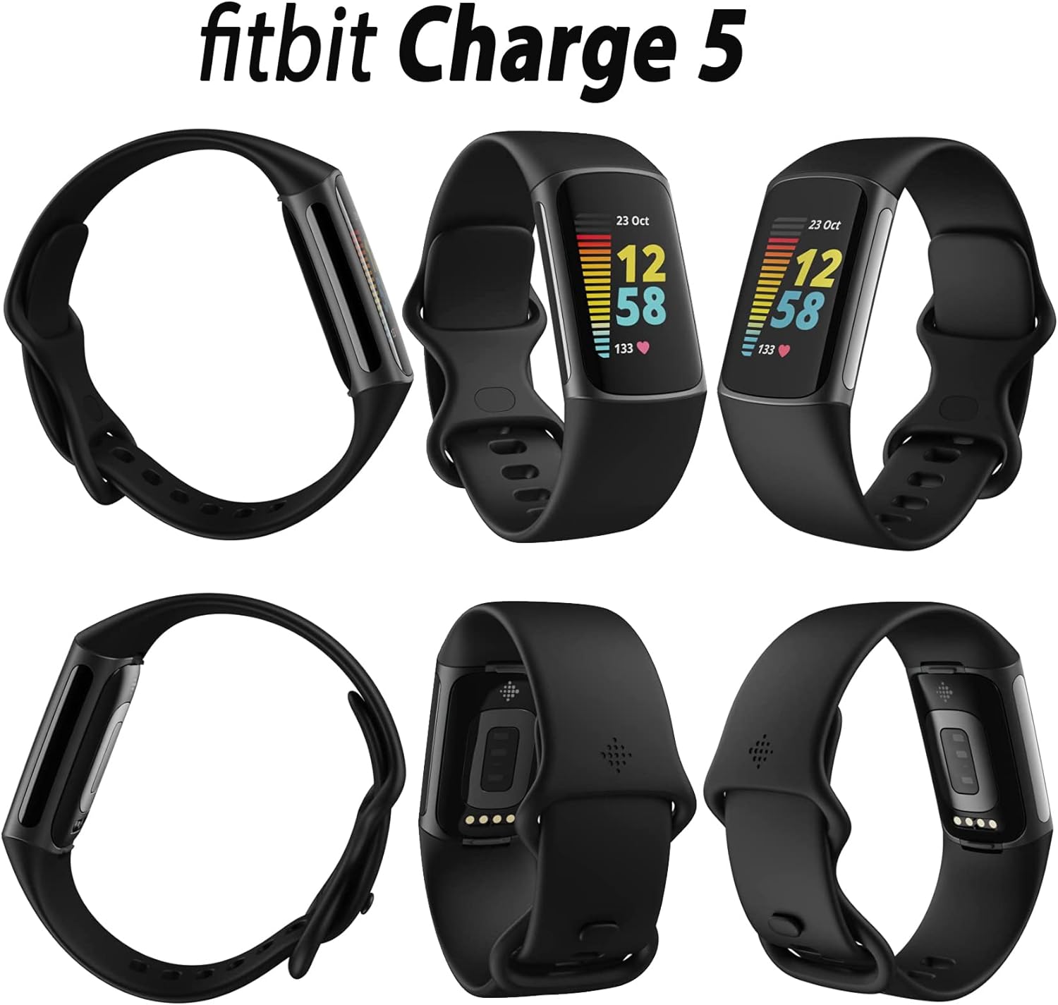 Fitbit Charge 5 Advanced Fitness & Health Tracker (Black) with Built-in GPS, Stress Management Tools, Bundle with 2 Watch Bands, 3.3foot Charge Cable, Wall Adapter, Screen Shield & PremGear