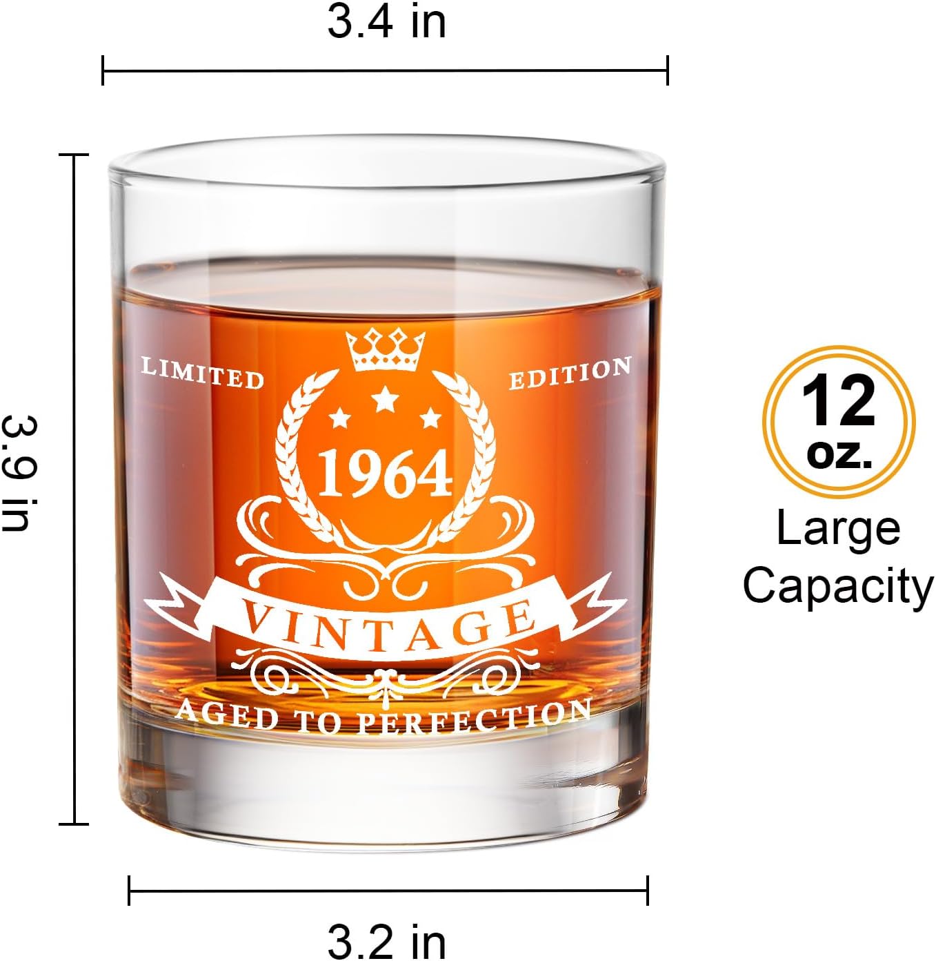 LIGHTEN LIFE 60th Birthday Gifts for Men,1964 Whiskey Glass Set in Barrel Box,60 Years Old Gifts,60th Birthday Gift Ideas,1964 Birthday Gifts for Dad Husband,60th Birthday Decorations for Men