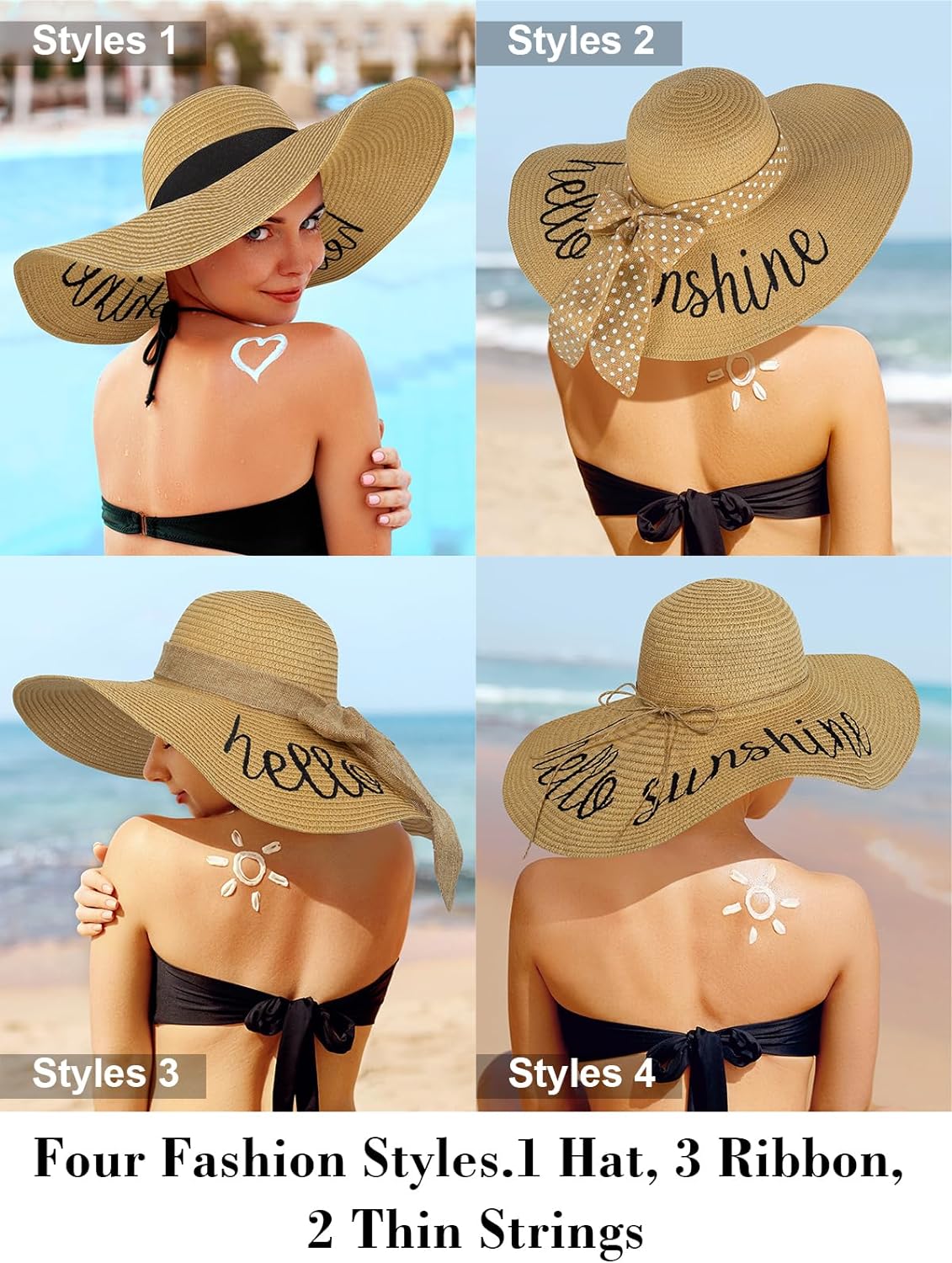 Beach Hats for Women - Foldable Straw Hat Embroidered Wide Brim Floppy Sun Hat UPF 50+, Honeymoon, Travel, Cruise