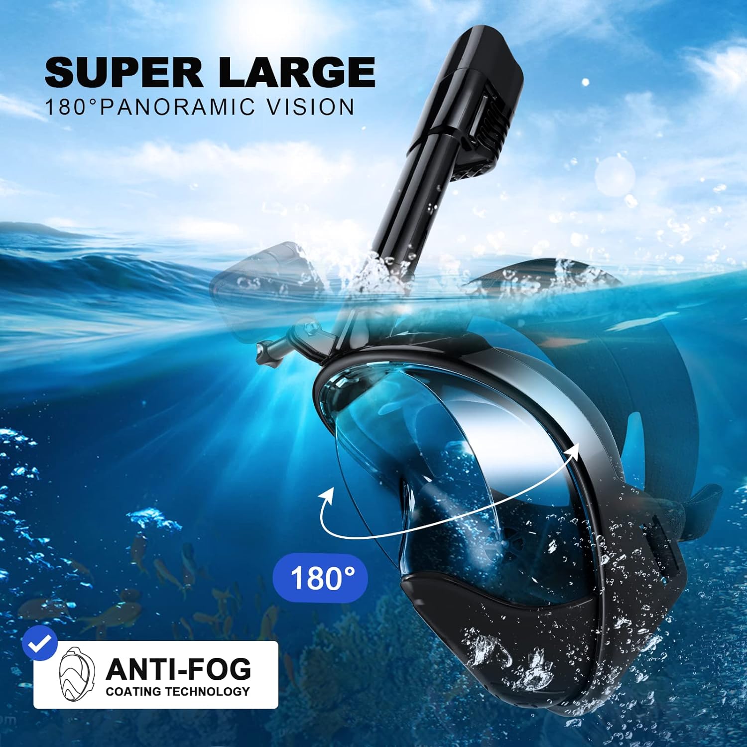 Odoland Snorkeling Packages, Full Face Snorkel Mask for Adults & Youth with Camera Mount, Adjustable Swim Fins, Anti-Fog Anti-Leak Diving Gear for Men Women Teens