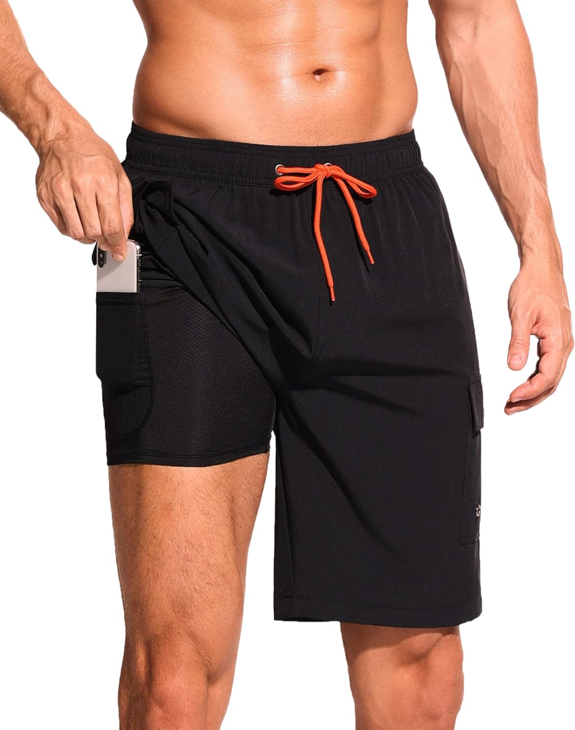 SILKWORLD Men's Swim Trunks with Compression Liner Quick Dry Bathing Suits 9 Inch Swimming Shorts with Cargo Pockets