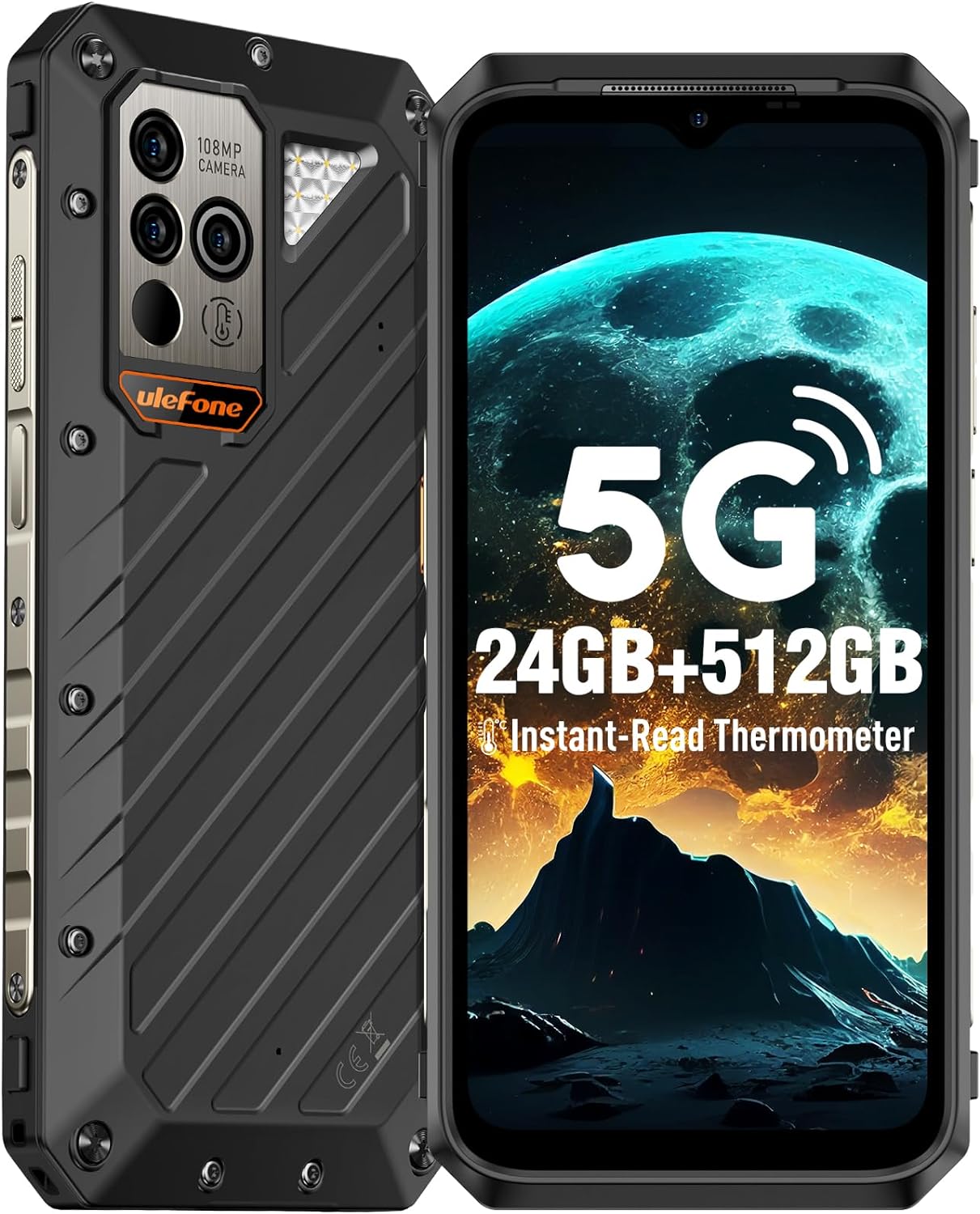 Ulefone Power Armor 18 Ultra 5G Rugged Smartphone, 24GB+512GB MTK Dimensity 7050, 108MP Camera 9600mAh, 6.58" 120Hz Display, Android 13 66W Fast Charge, uSmart Expanded Connector Rugged Phone NFC