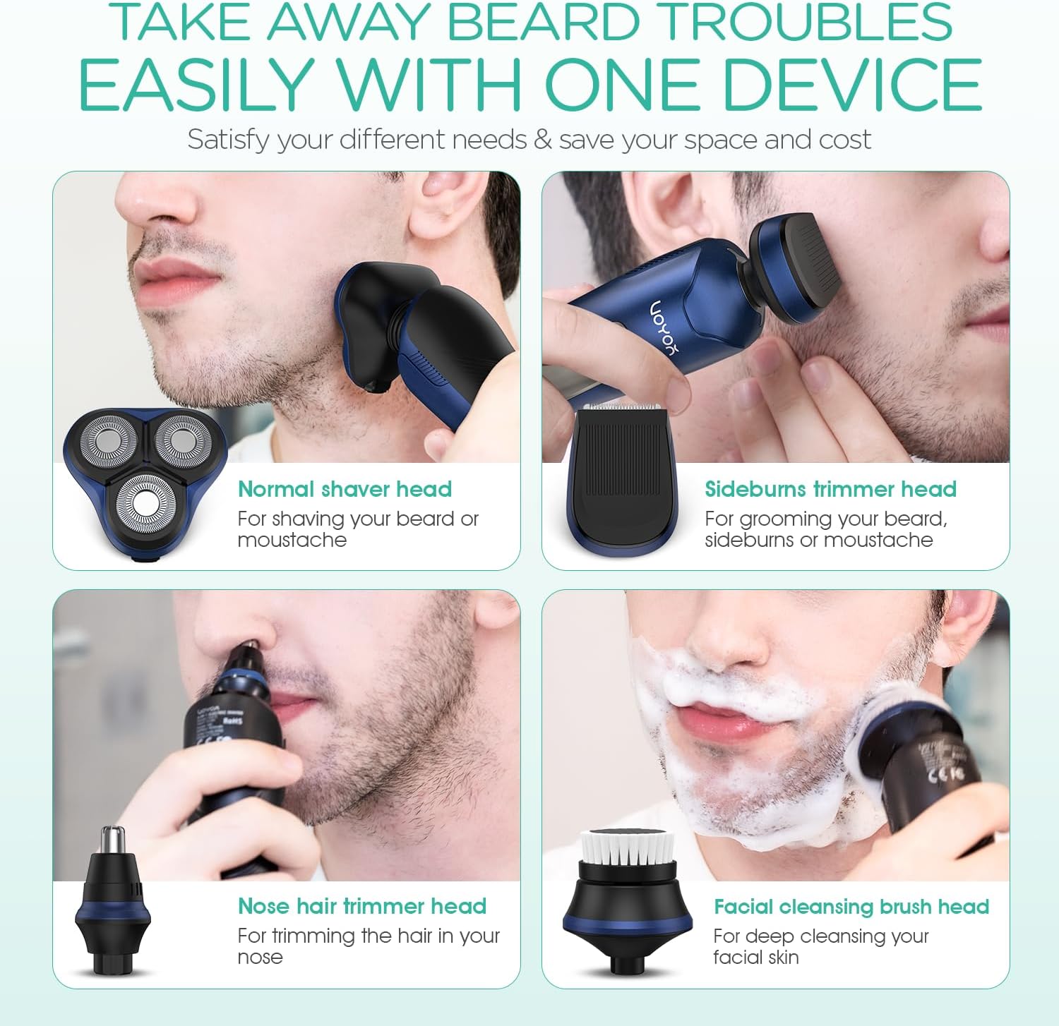 VOYOR Electric Razor for Men Cordless Shavers for Shaving with face sideburn Nose Ear Hair  Rechargeable Wet Dry Waterproof TX410 New (New Version-Blue)