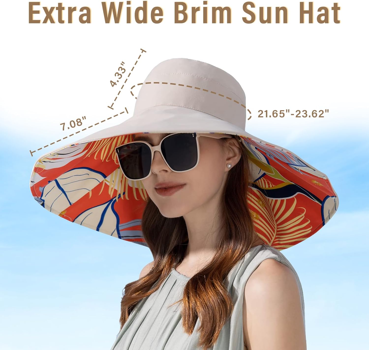 Womens Sun Floppy Hat Wide Brim UV Sun Protection Summer Hat Reversible Foldable Beach Hats for Women