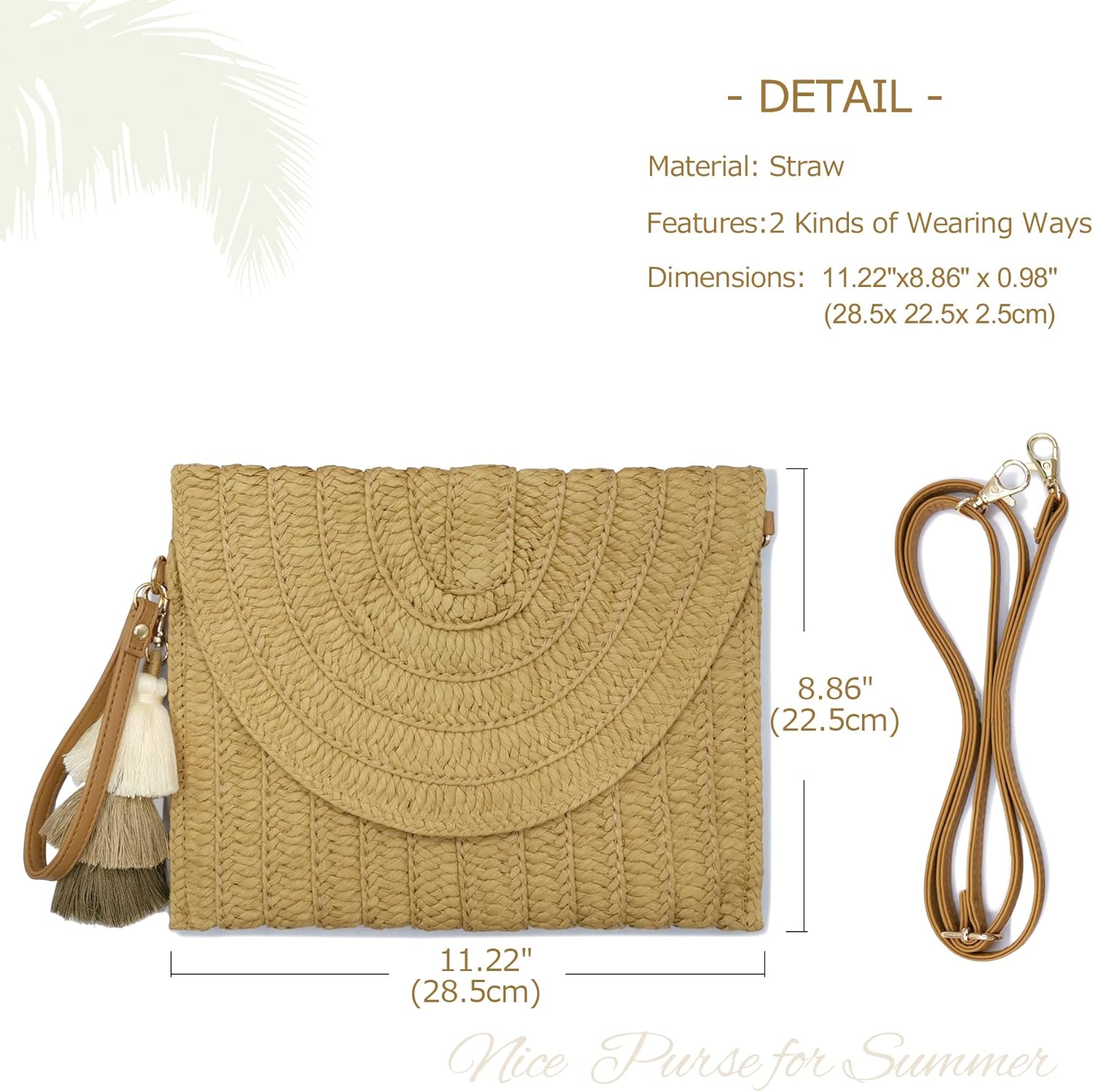 Straw Clutch Purse Women Crossbody Bag Summer Beach Shoulder Bags Envelope Wallet Handbags