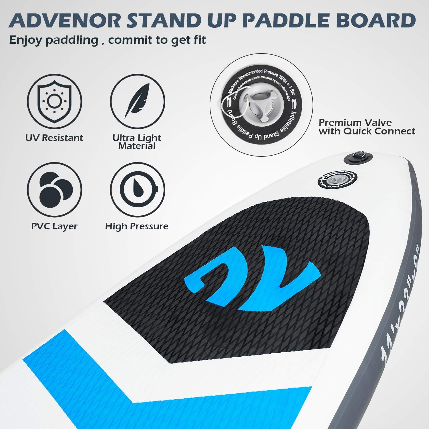 ADVENOR Paddle Board 11'x33 x6 Extra Wide Inflatable Stand Up Paddle Board with Adjustable Paddle,Backpack,Waterproof Bag,Leash,and Hand Pump,Repair Kit