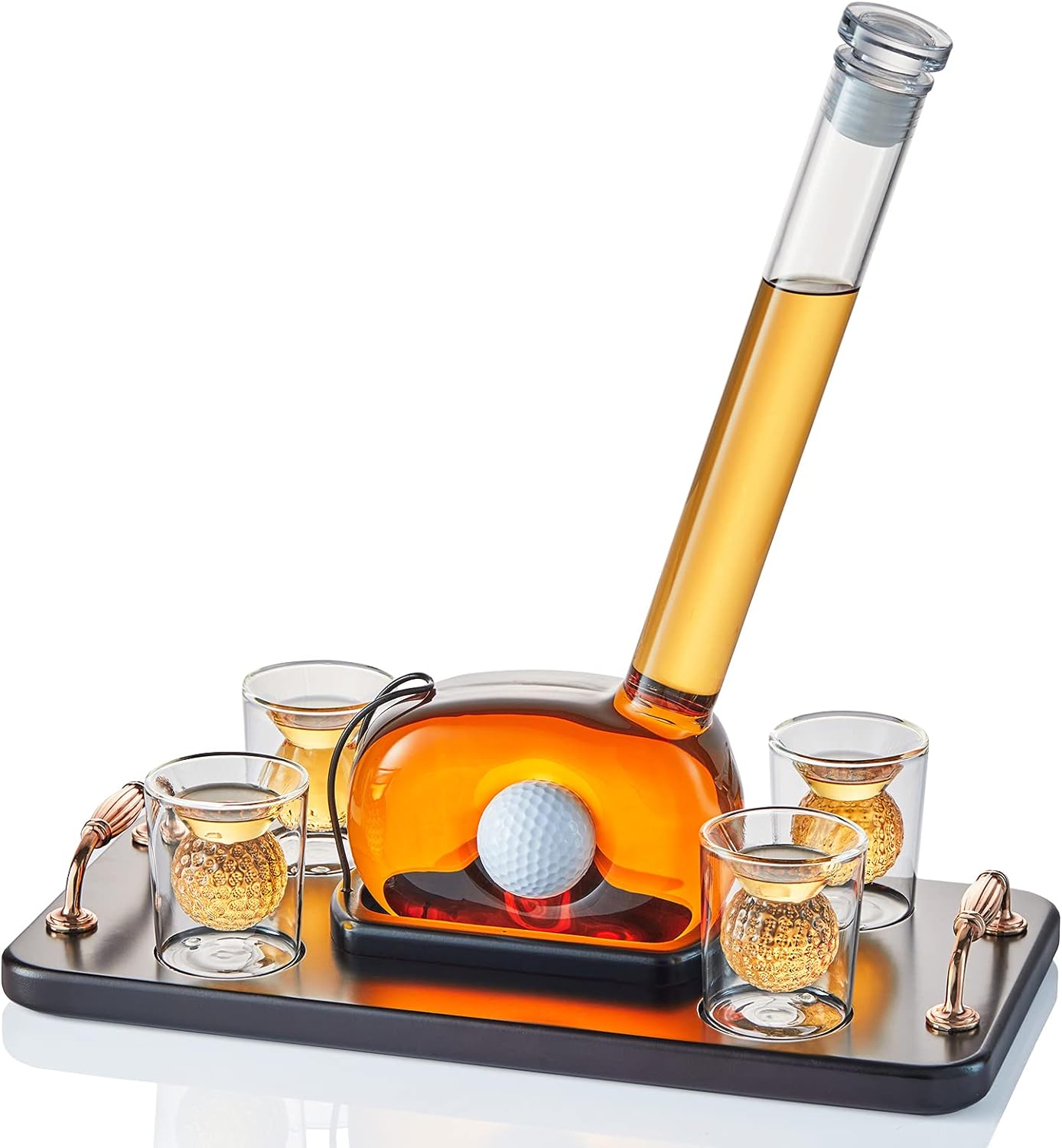 Golf Decanter Whiskey Decanter Set with 4 Golf Ball Shot Glasses - Unique Golf Gifts Golf Accessories for Men - 750ML Golf Themed Liquor Dispenser for Alcohol, Bourbon, Scotch, Vodka, Tequila, Wine