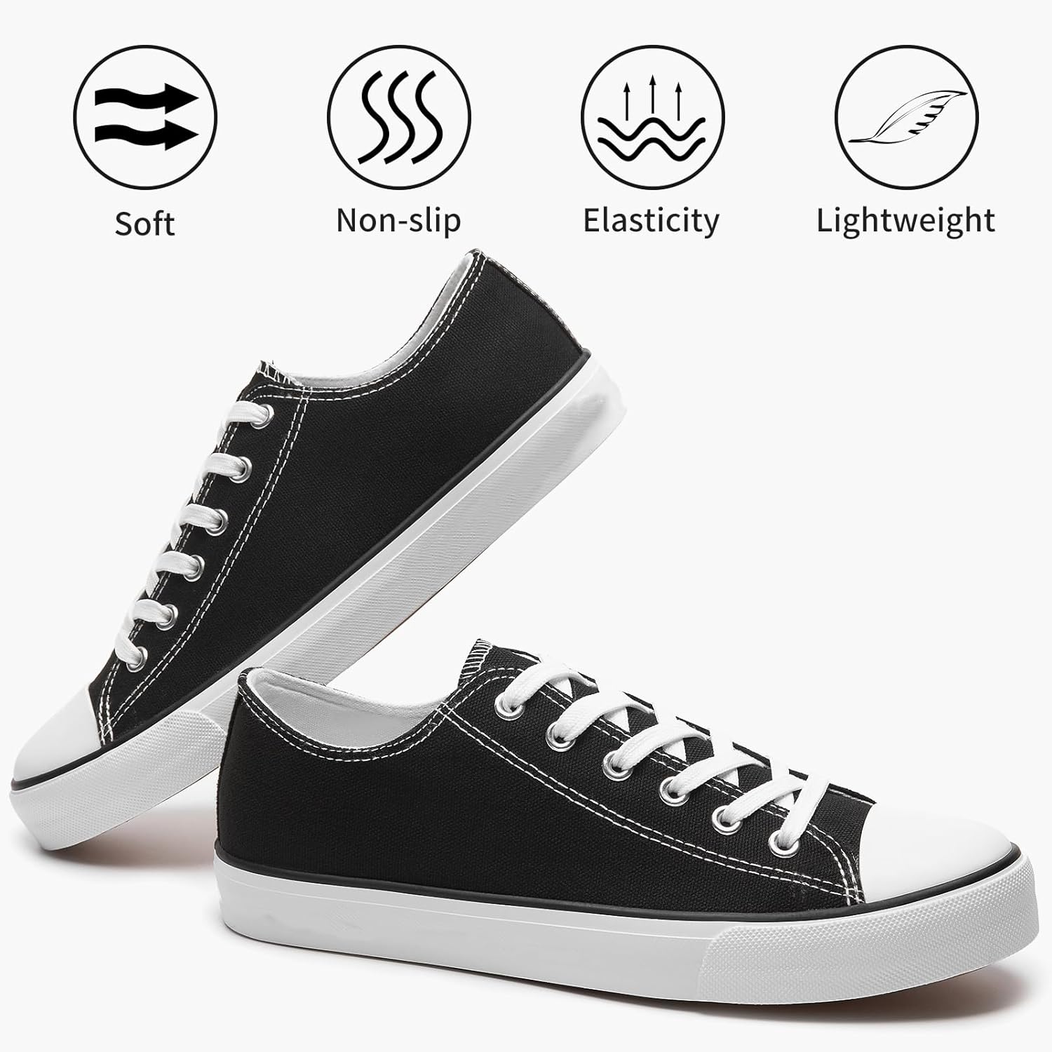 yageyan Men Canvas Low top Shoes Classic Casual Sneakers Black and White Fashion Shoes