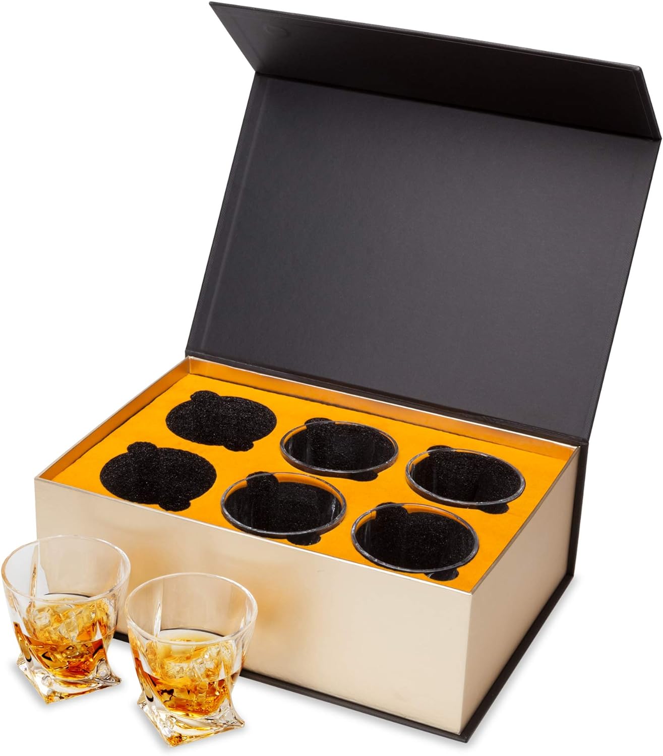 KANARS Crystal Whiskey Glass - Set of 6 Rocks Glasses 10 Oz in Luxury Box - Lowball Bar Tumblers for Scotch Cocktail Irish Whisky Cognac Rum - Christmas Gifts for Men Dad - Ultra Clear