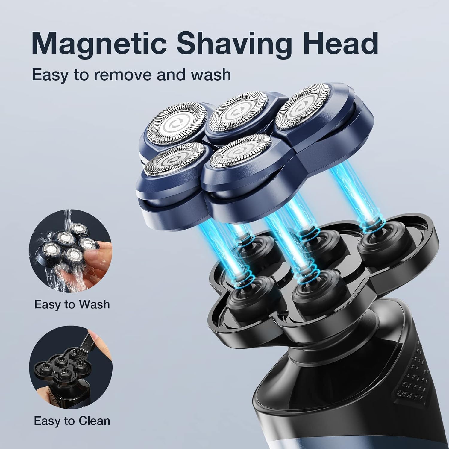 Electric Razor for Men, Rechargeable IPX7 Waterproof, 5D Portable Magnetic Shaver with Charging Stand, Cordless Men's Face Electric Shaver Wet & Dry Use