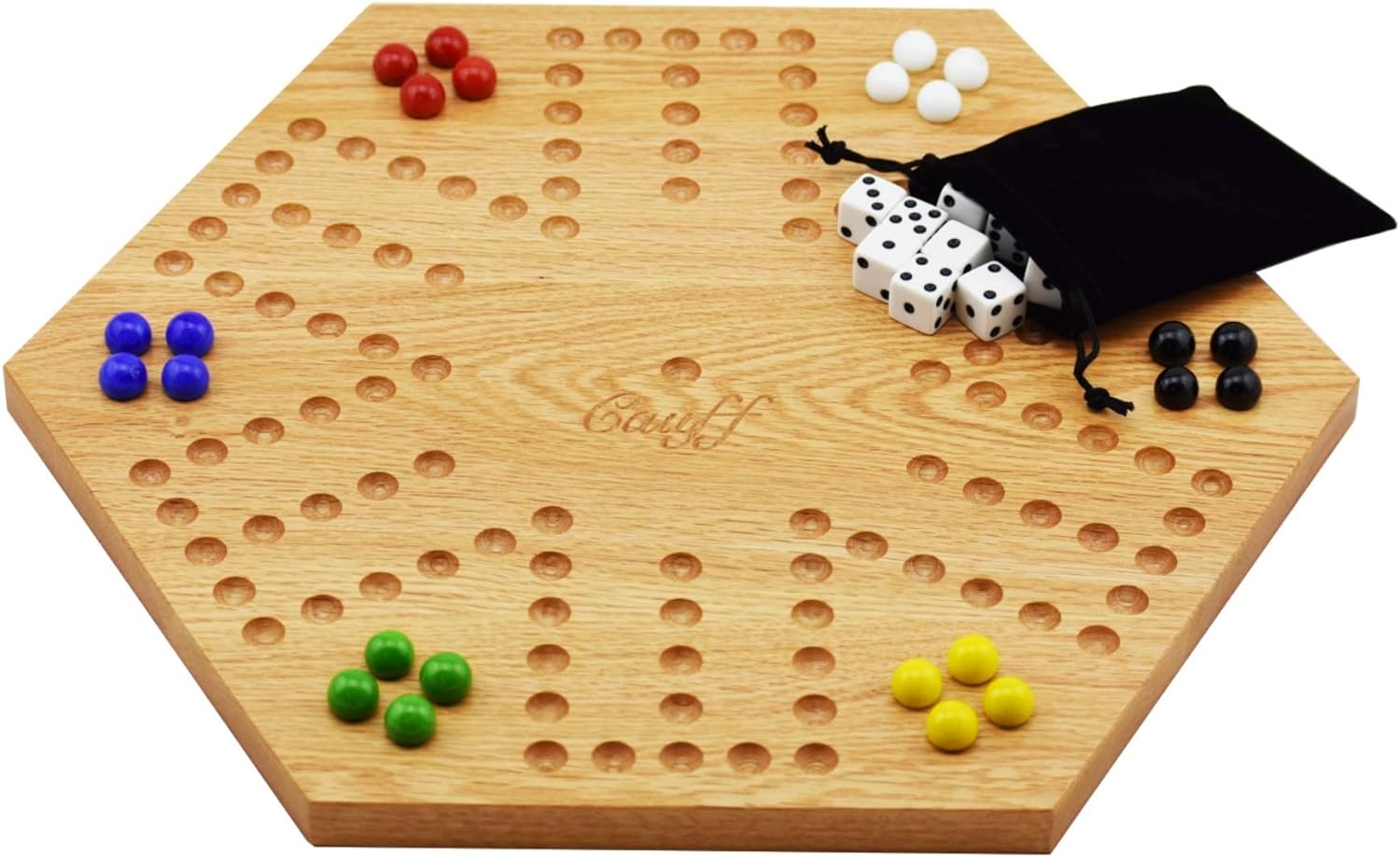 Solid Oak Double Sided Marbles Board Game Wooden 16 inch by Cauff