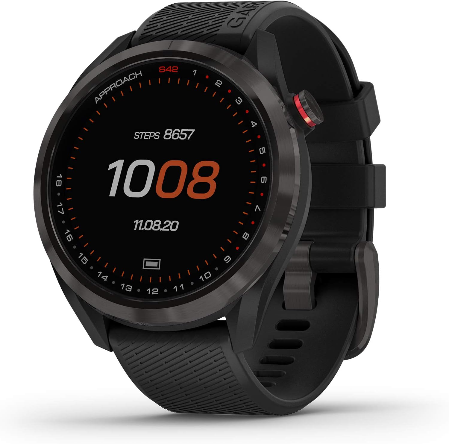 Garmin Approach S42, GPS Golf Smartwatch, Lightweight with 1.2" Touchscreen, 42k+ Preloaded Courses, Gunmetal Ceramic Bezel and Black Silicone Band, 010-02572-10