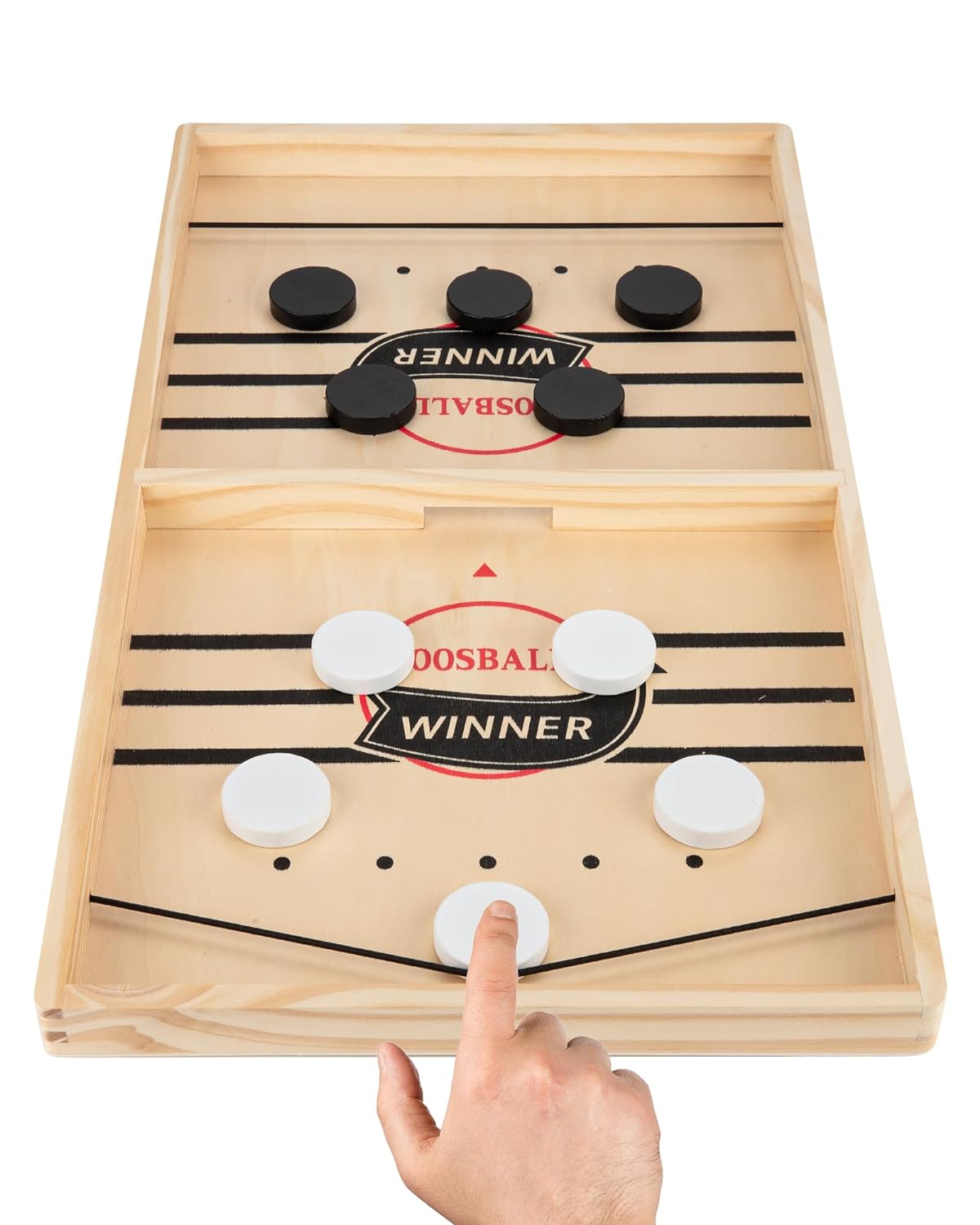 Large Sling Puck Game, Foosball Winner Board Game, Wooden Hockey Table Game, Fast Paced Slingshot Game Board, Rapid Sling Table Battle Speed String Puck Game for Kids Adults & Family Party