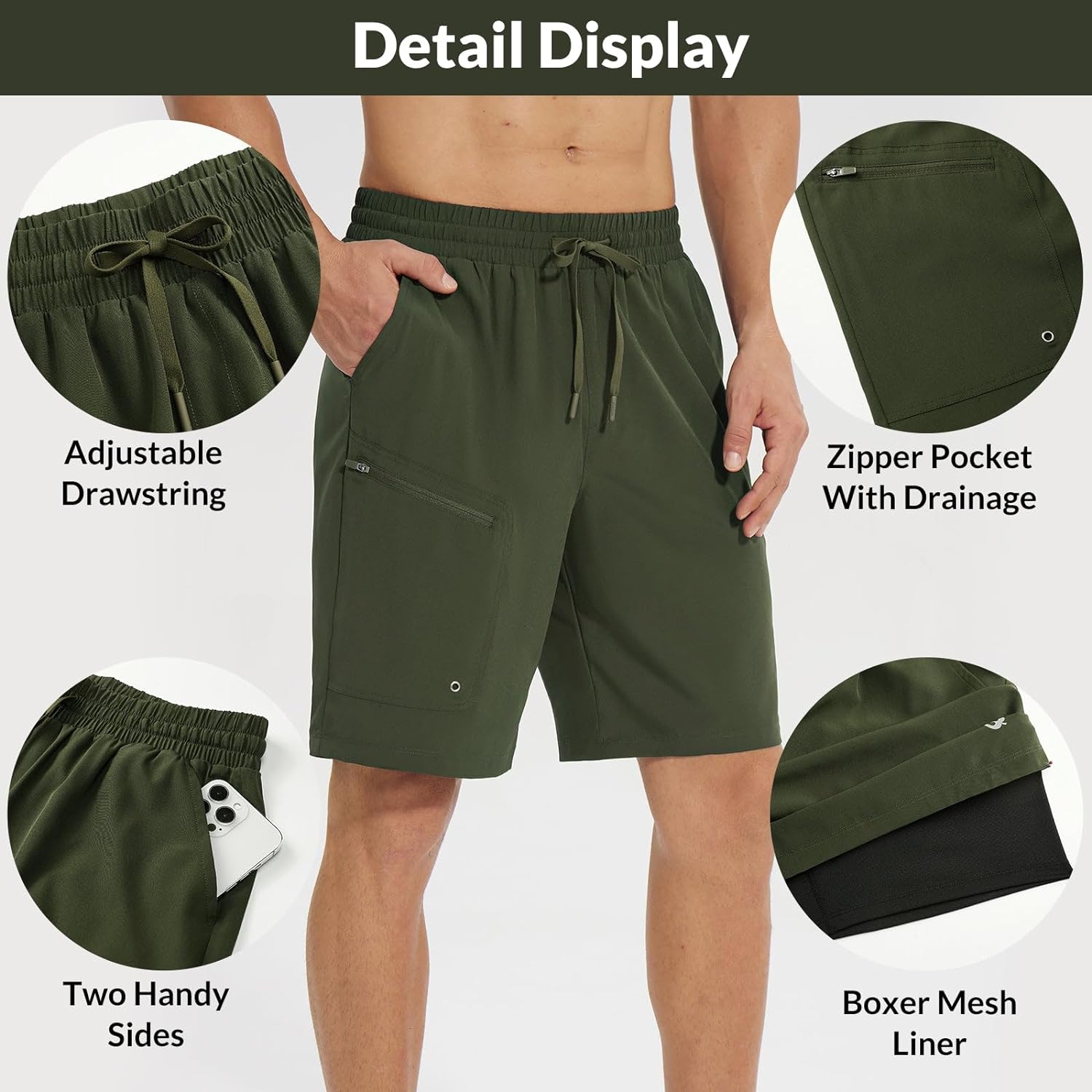 BALEAF Men's Swim Trunks 5.5 & 7 & 9 Inch Board Shorts with Compression Liner Quick Dry Swim Shorts with Zipper Pockets