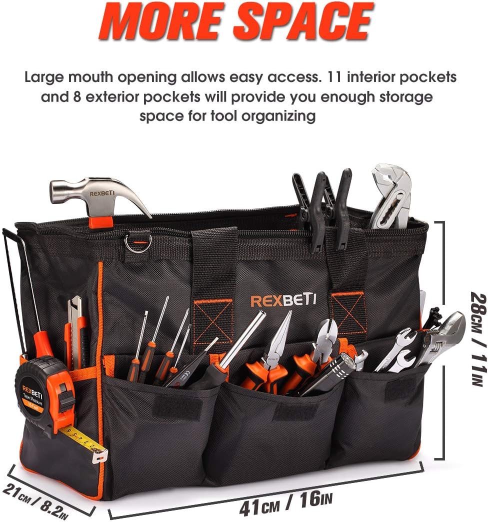 REXBETI 219-Piece Premium Tool Kit with 16 inch Tool Bag, Steel Home Repairing Tool Set, Large Mouth Opening Tool Bag with 19 Pockets