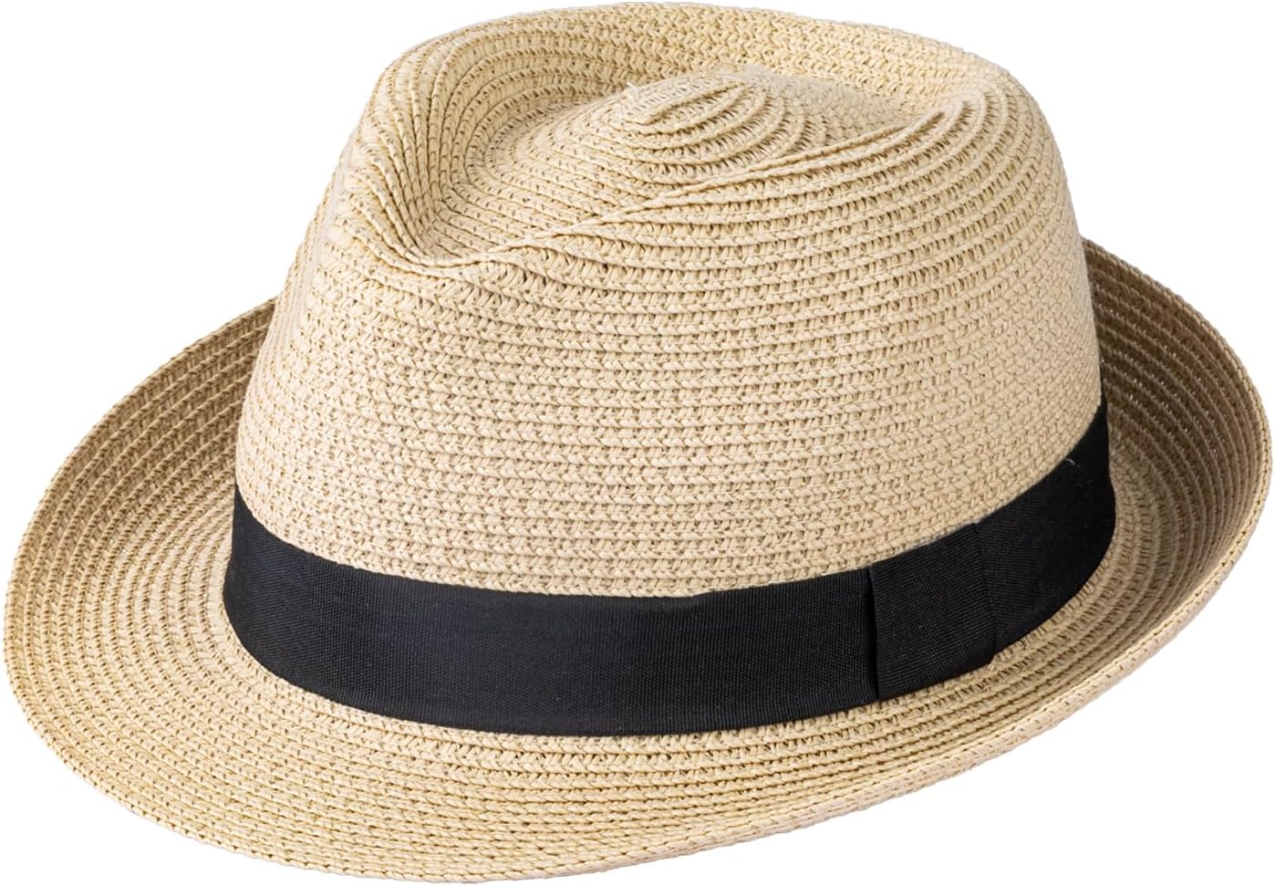 Straw Fedora Hat for Women Men Short Brim Panama Hat Roll Up Trilby Summer Beach Sun Hat UPF 50+