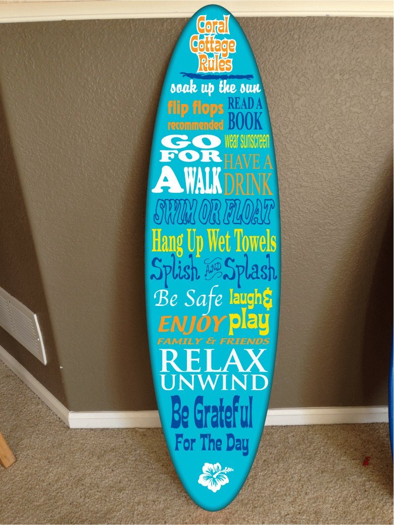 wall hanging surf board Pool Rules sign surfboard decor hawaiian beach surfing beach decor