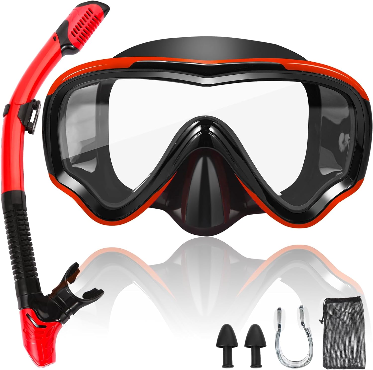 Snorkeling Gear for Adults, 180° Panoramic Wide View, Anti-Fog Lenses Scuba Diving Mask, Anti-Leak Snorkel Goggles Dry Top Snorkel, Adjustable Strap Diving Mask with Carry Bag