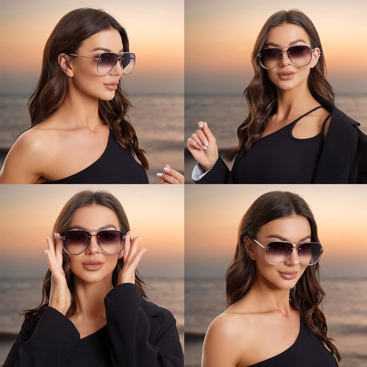 Premium Rimless Oversized Aviator Sunglasses for Women, Polarized PC Lens UV Protection Women’s Shade VF2203