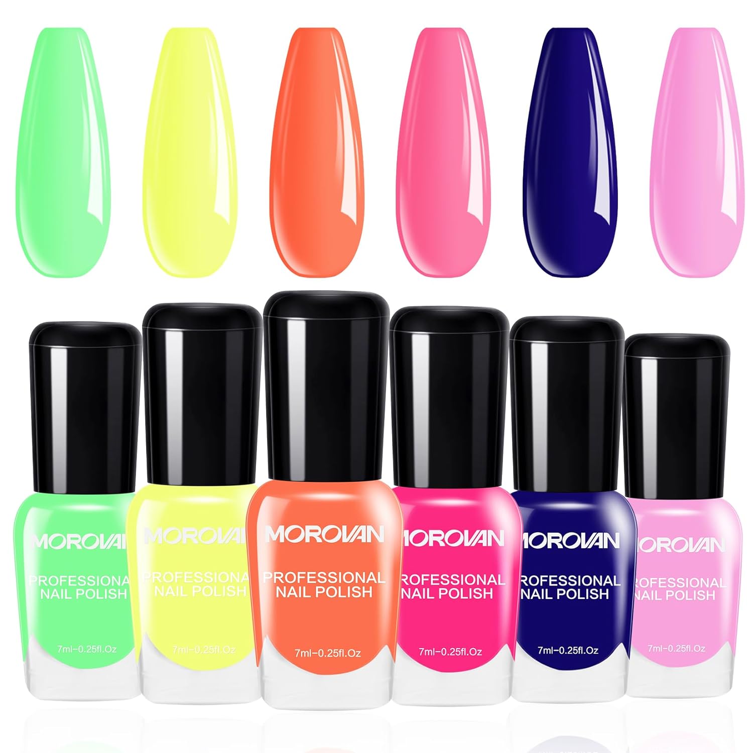 Morovan Nail Polish Set Fingernail: Neon Vibrant Collection 6 Colors Quick Dry Nail Polish Kit Spring Summer Regular Nail Polish Bulk 0.25oz Bright Finger Nail Polish Pack Nail Polish Gifts for Women