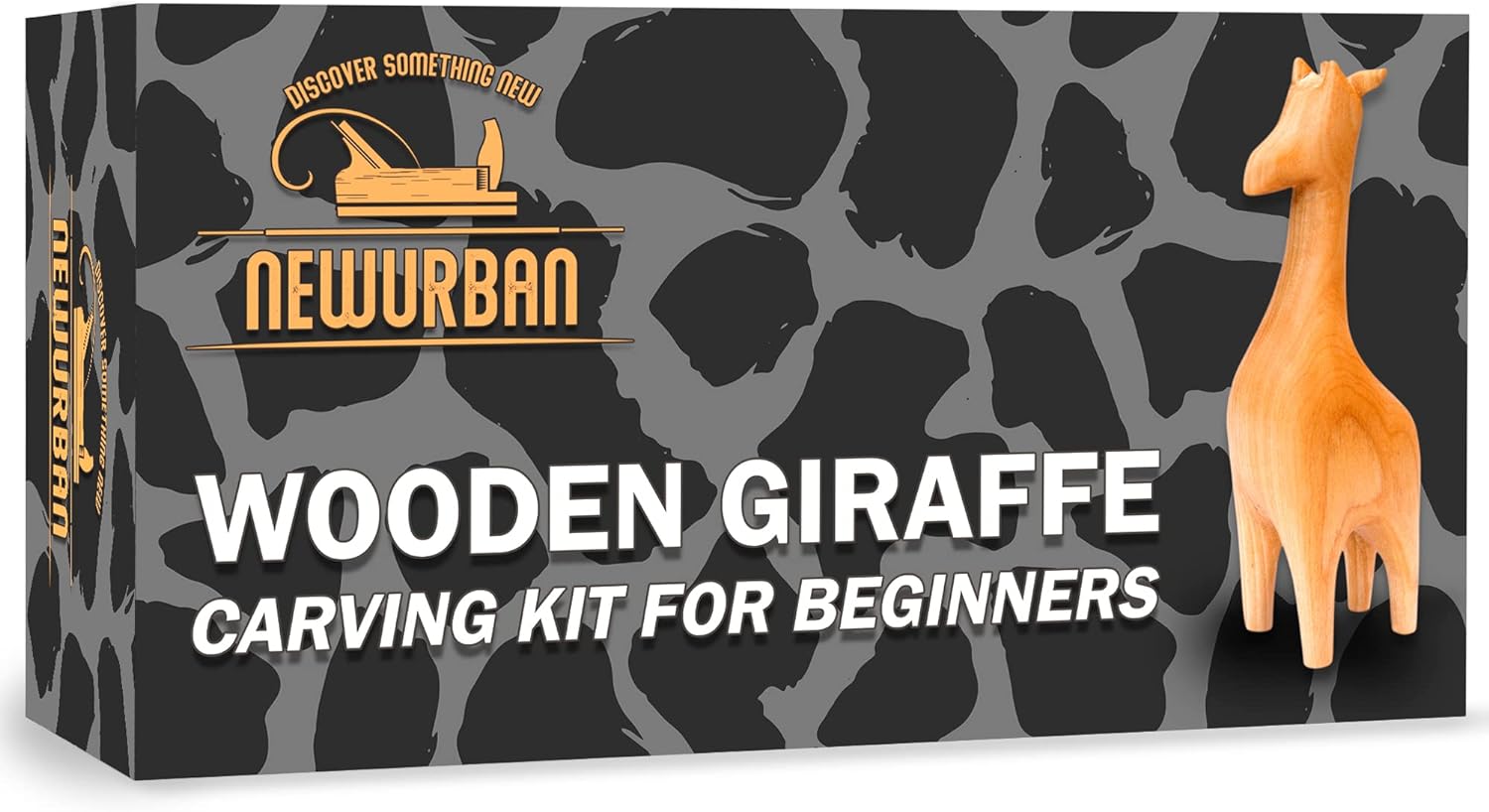 Wood Carving Kit for Beginners - Whittling kit with Giraffe - Linden Woodworking Kit for Kids, Adults - Wood Carving Stainless Steel Knife with Wooden Handle - Giraffe Shaped Linden Blank