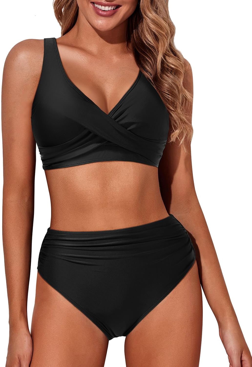 Yonique Women's Two Piece High Waisted Bikini Set Tummy Control Swimsuit Full Coverage Bathing Suit