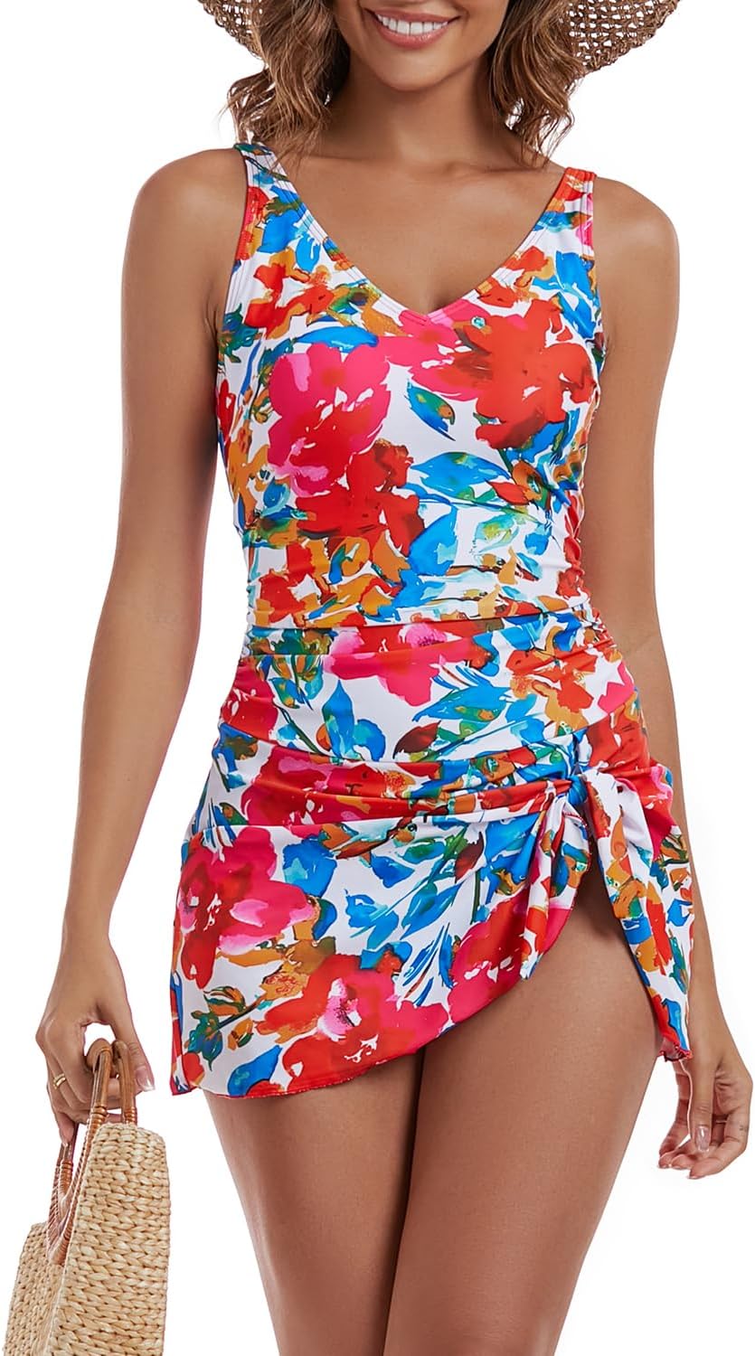 One Piece Swim Dress Swimsuits for Women Tummy Control Swimdress Skirt Bathing Suit