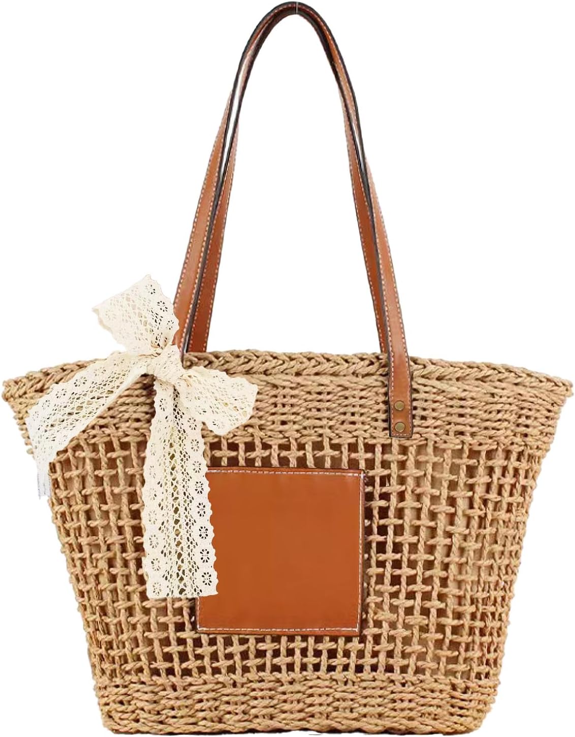 Straw Bag Women Straw Beach Bag Hand-woven Shoulder Hobo Bags Vacation Purse Straw Purse for Summer for Travel 2024 (Khaki)