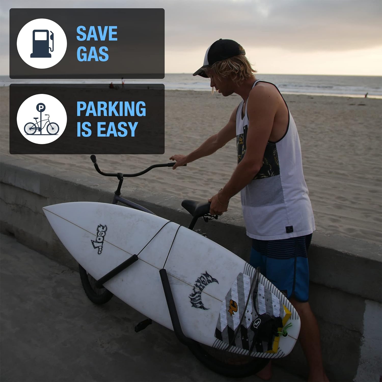 Surfboard Bike Rack - Cruise to Your Surf Spot [Choose Color] (Black)