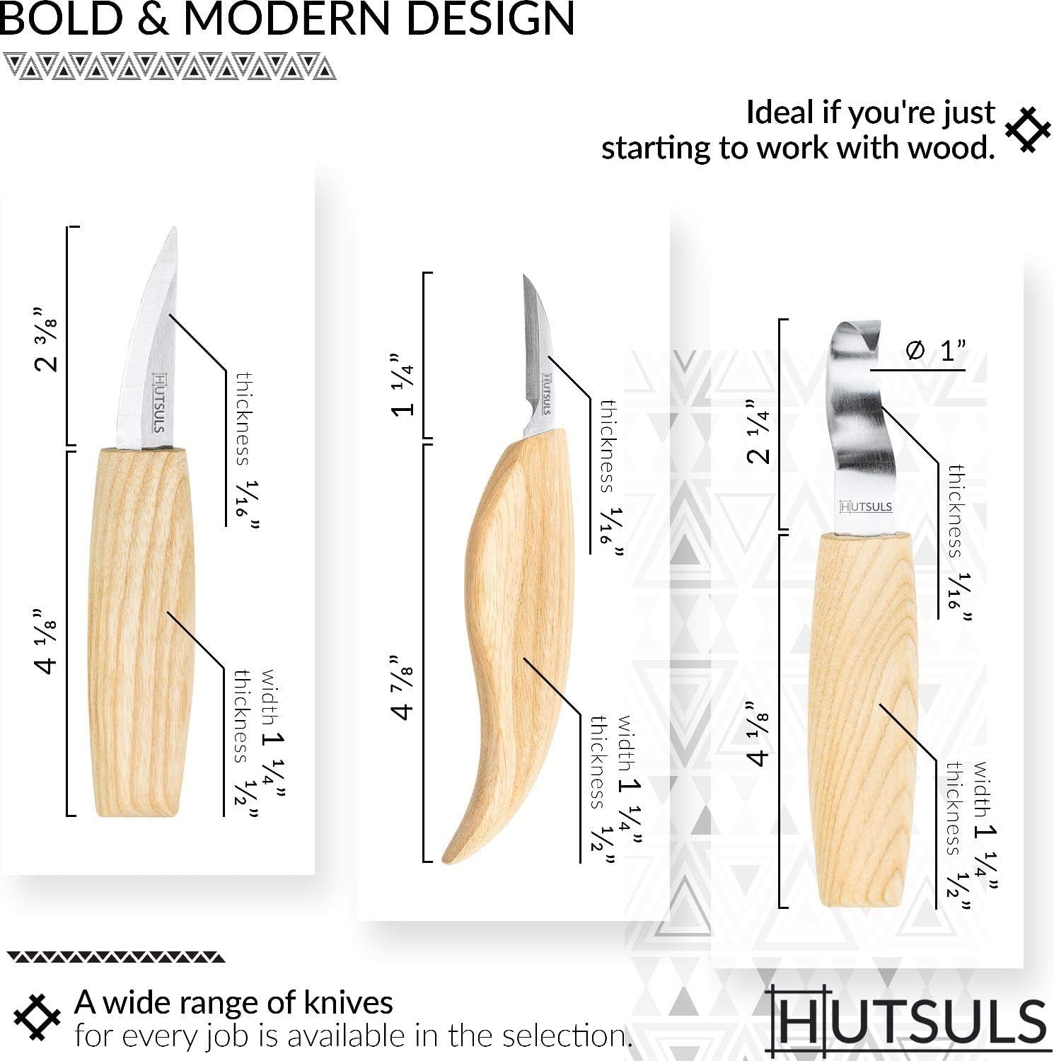 Hutsuls Wood Whittling Kit for Beginners - Razor Sharp Wood Carving Knife Set in Beautifully Designed Gift Box, Whittling Knife for Kids and Adults (8 Pieces)