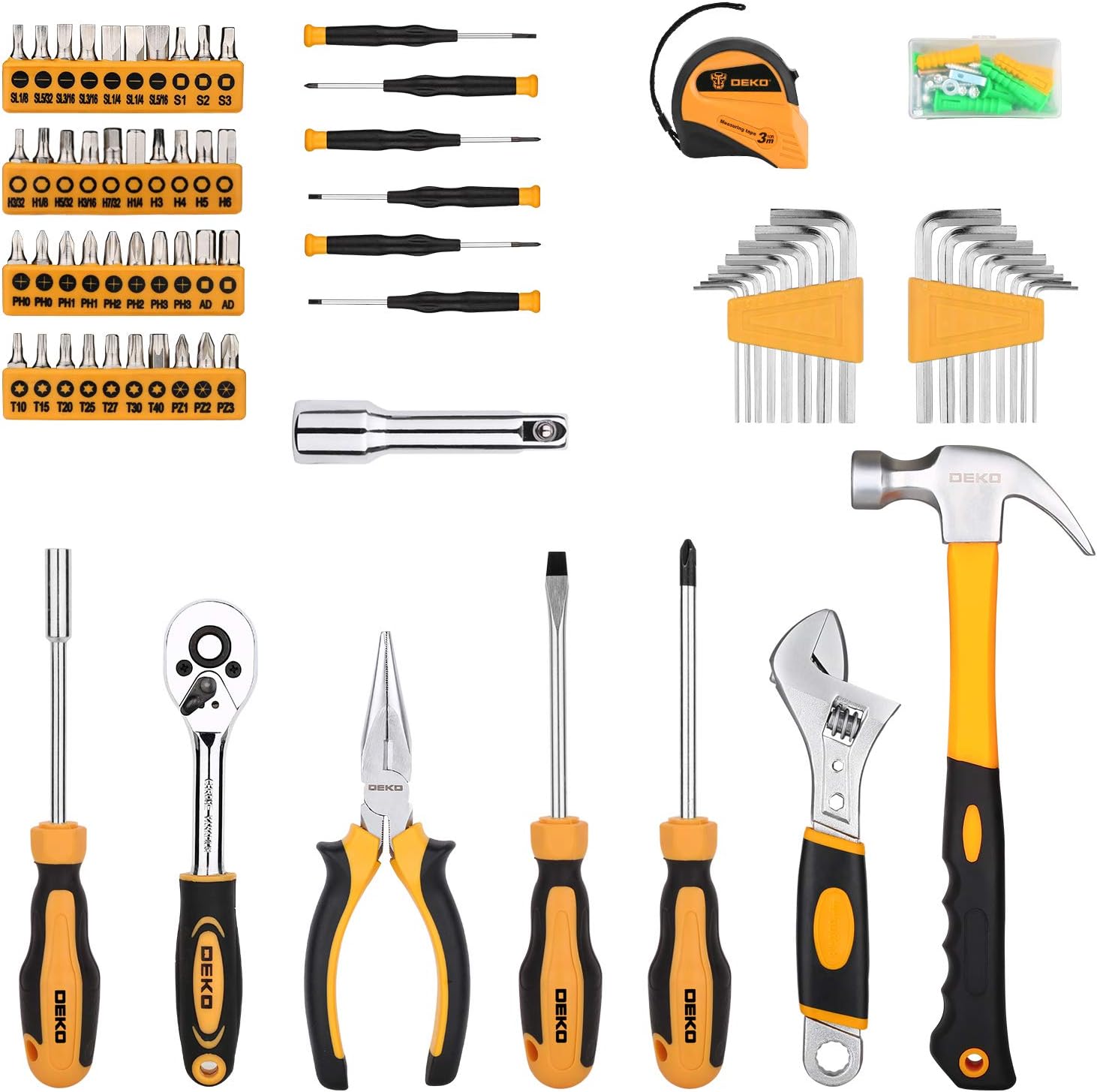 DEKOPRO 158 Piece Tool Set-General Household Hand Tool Kit,Auto Repair Tool Set, with Plastic Toolbox Storage Case