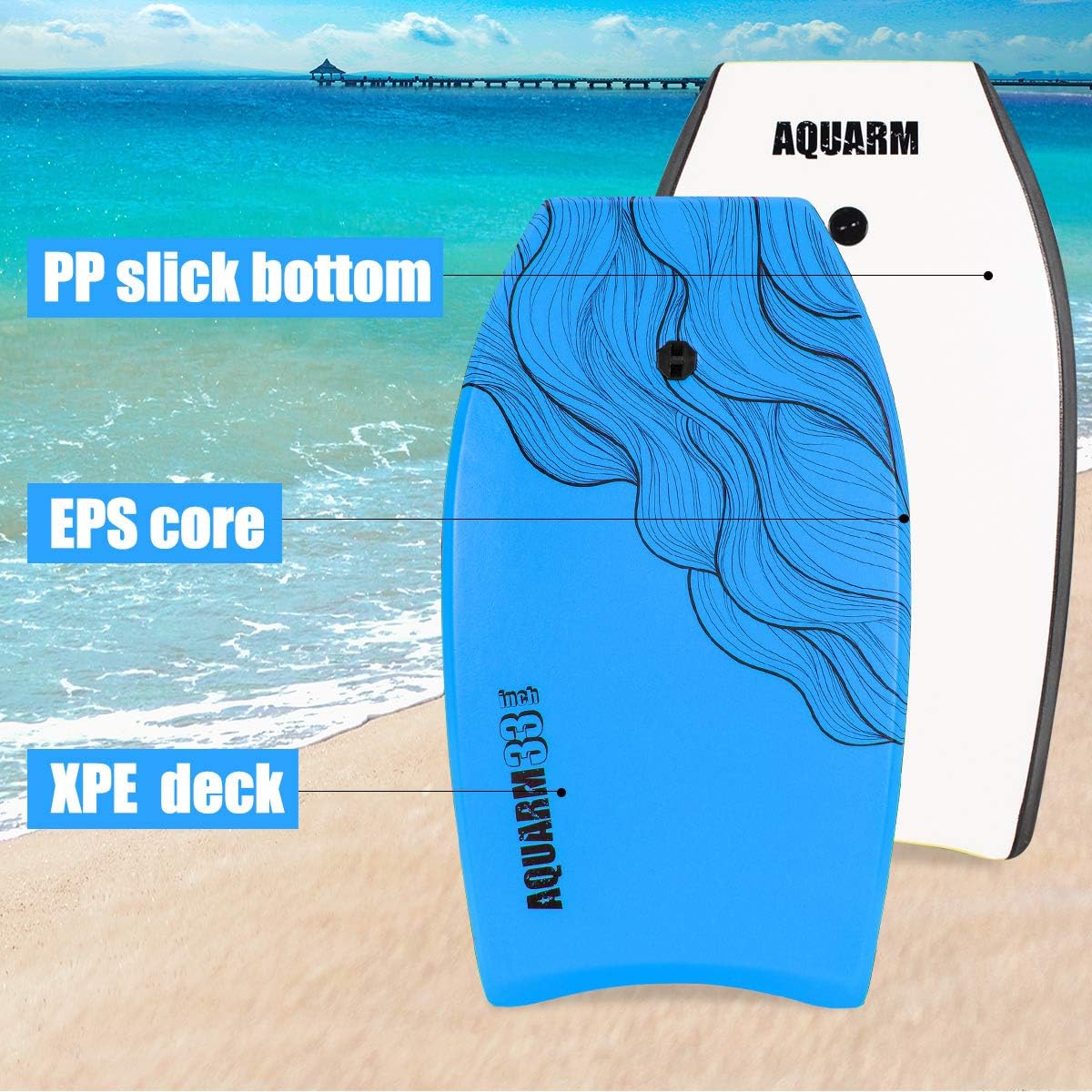 XPE Bodyboard 33-inch/36-inch/41-inch Bodyboarding with Premium Wrist Leash and Fin Tethers, Super Lightweight & Slick Bottom Perfect Surfing for Kids Teens and Adults