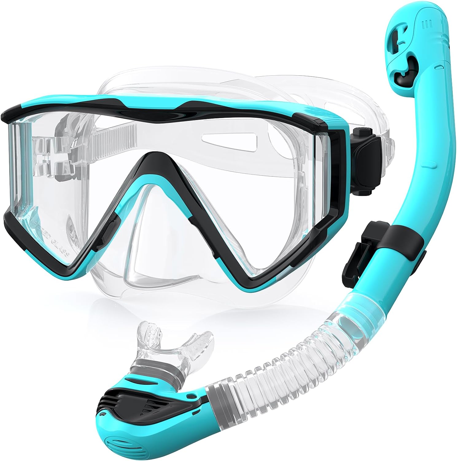 Greatever Snorkel Set Pano 3 Window Snorkel Mask Adult, Panoramic Wide View, Anti-Fog Scuba Diving Mask, Anti-Leak Snorkel Goggles Dry Top Snorkel, Professional Snorkeling Gear for Adults