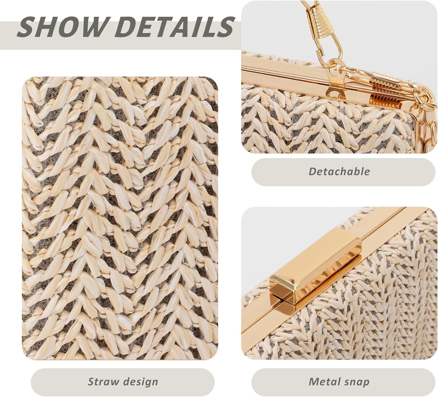 Straw Clutch Purse Raffia Rattan Summer Woven Beach Handbags for Women Vacation Travel 2024