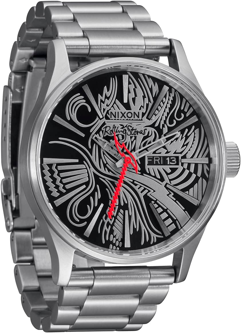 NIXON x Rolling Stones Sentry Stainless Steel A1353 - Red - 100m Water Resistant Men's Analog Classic Watch (42mm Watch Face, 23mm-20mm Stainless Steel Band)