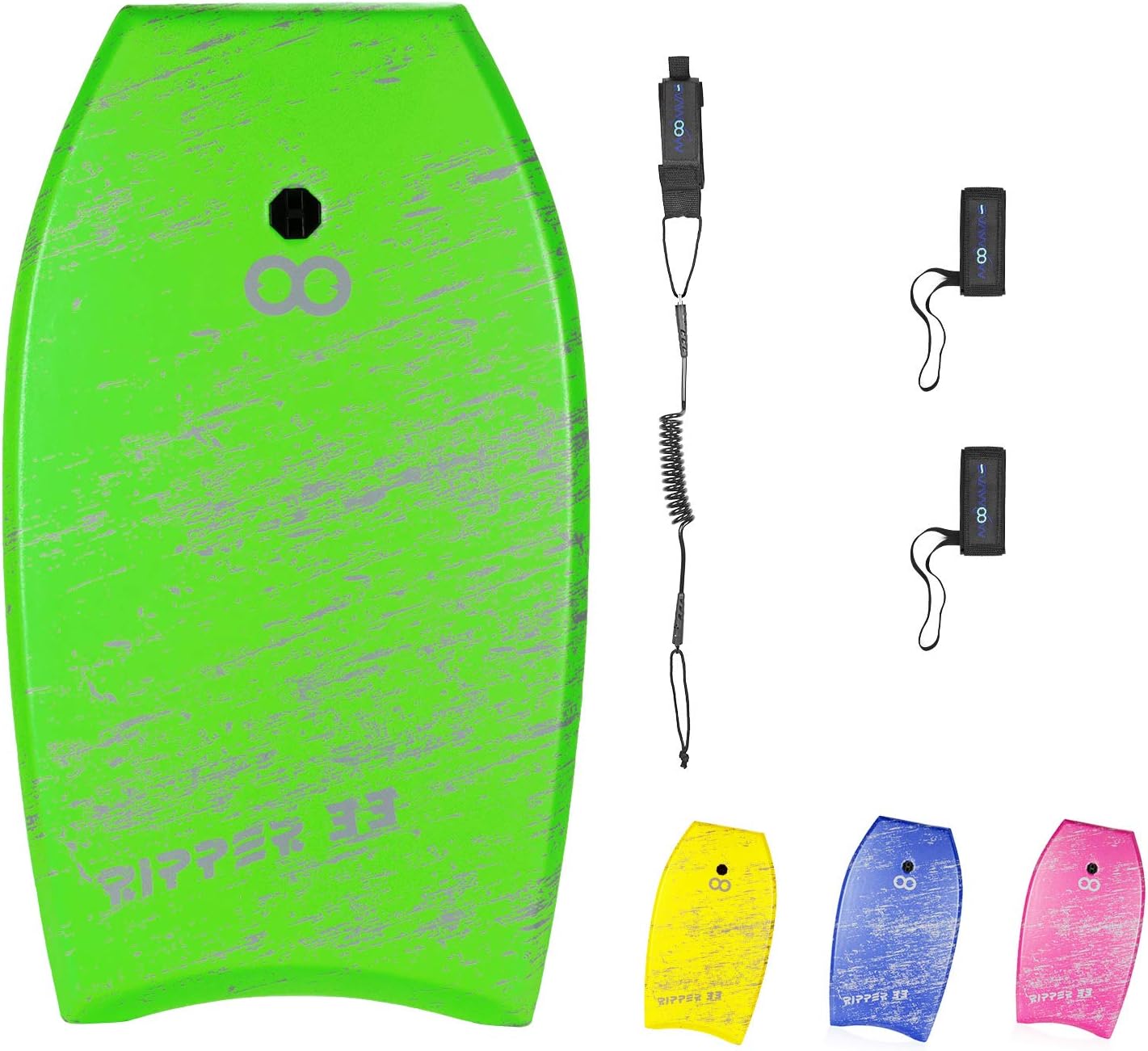 Bodyboard 33-inch/36-inch/41-inch Super Lightweight Body Board with Coiled Wrist Leash, Swim Fin Tethers, EPS Core and Slick Bottom, Perfect Surfing for Kids Teens and Adults