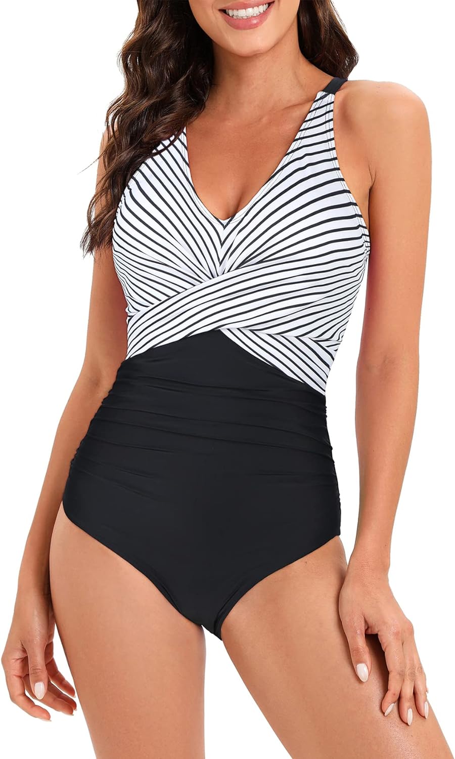 American Trends Swimsuit Women One Piece Tummy Control Bathing Suit for Women Modest V Neck Swimwear