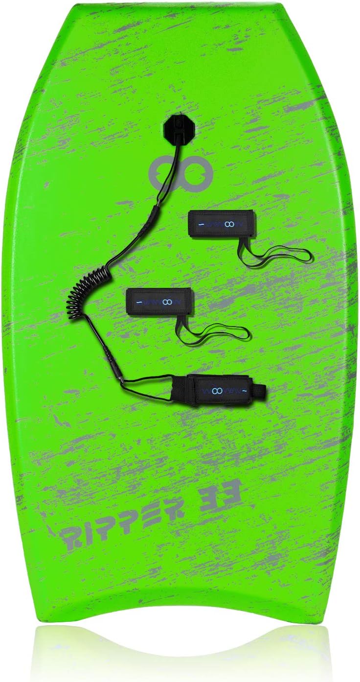 Bodyboard 33-inch/36-inch/41-inch Super Lightweight Body Board with Coiled Wrist Leash, Swim Fin Tethers, EPS Core and Slick Bottom, Perfect Surfing for Kids Teens and Adults