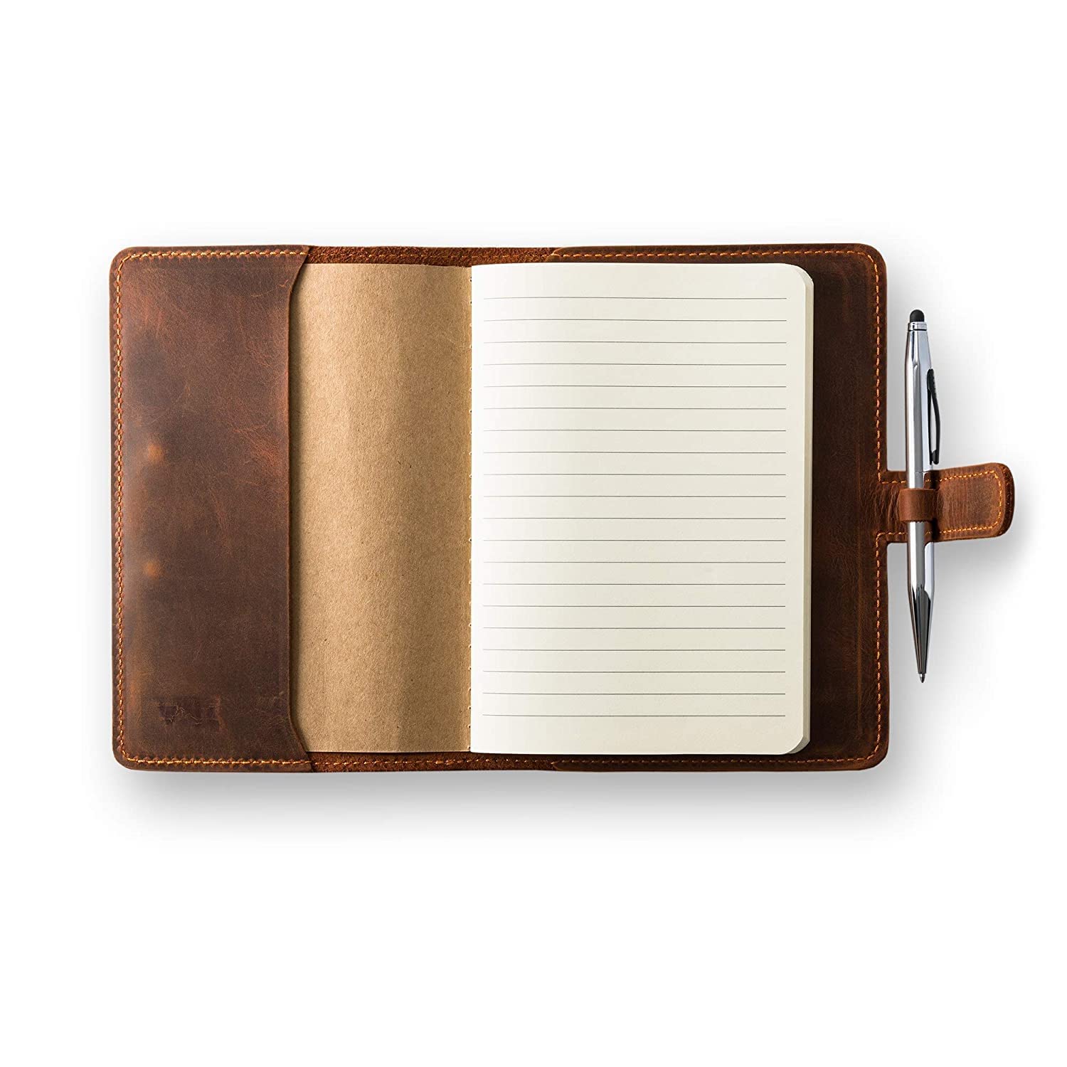 PEGAI Personalized Leather Journal | Custom Handmade Distressed Cowhide Leather Traveler's Notebook Planner | DuPage (Mahogany, Full)