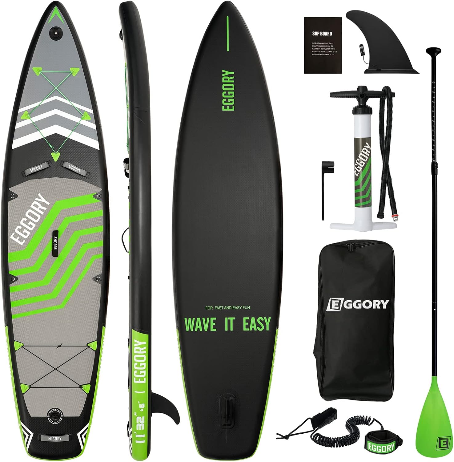 Inflatable Paddle Board, 11'x32 x6 Stand Up Paddle Board, Sup Board with Removable Fin, Floating Paddle, Hand Pump, Waterproof Bag, Traveling Board