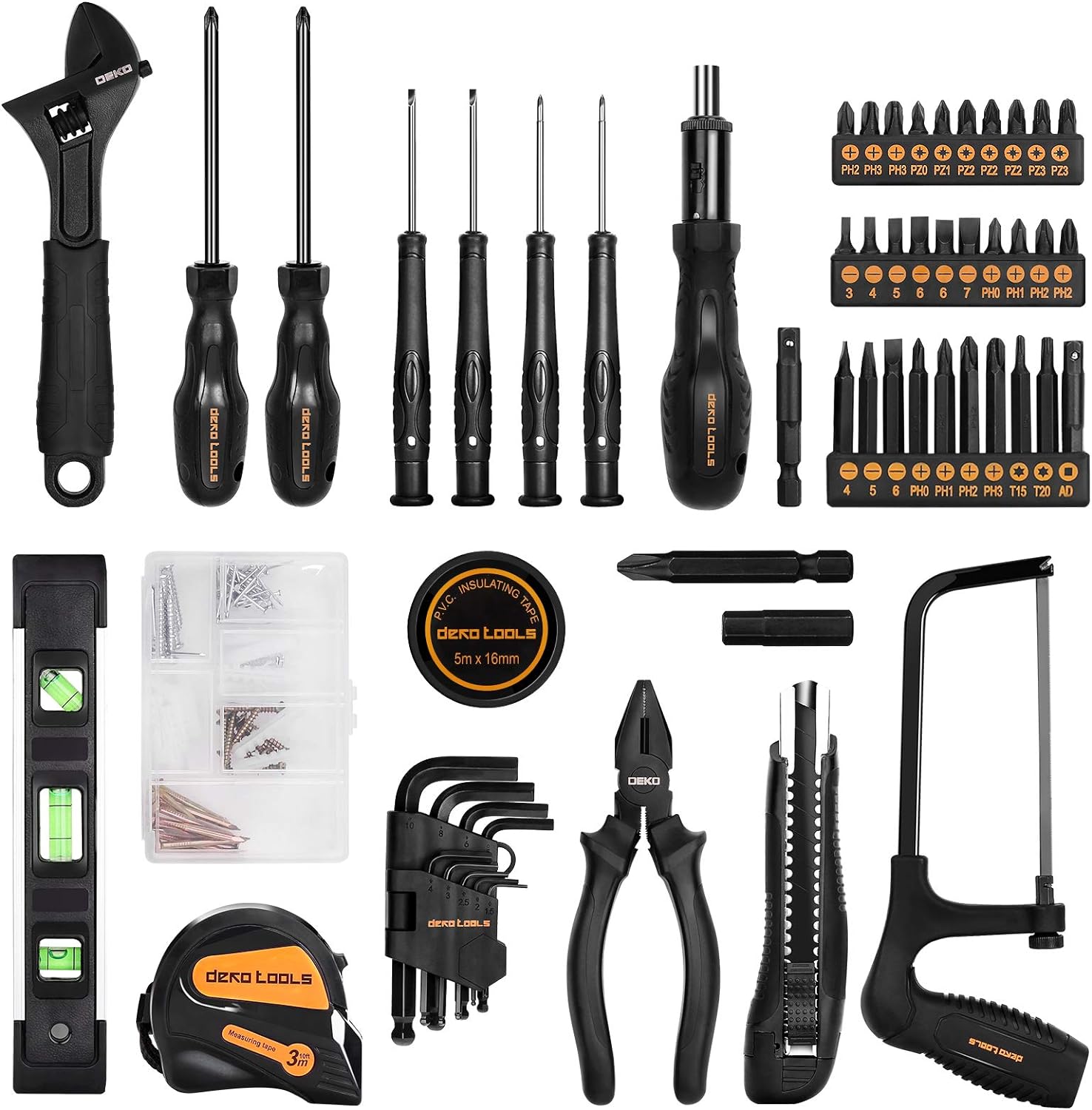 DEKOPRO 218-Piece General Household Hand Tool kit, Professional Auto Repair Tool Set for Homeowner, General Household Hand Tool Set with Plier, Screwdriver Set, Socket Set, with Portable Storage Case