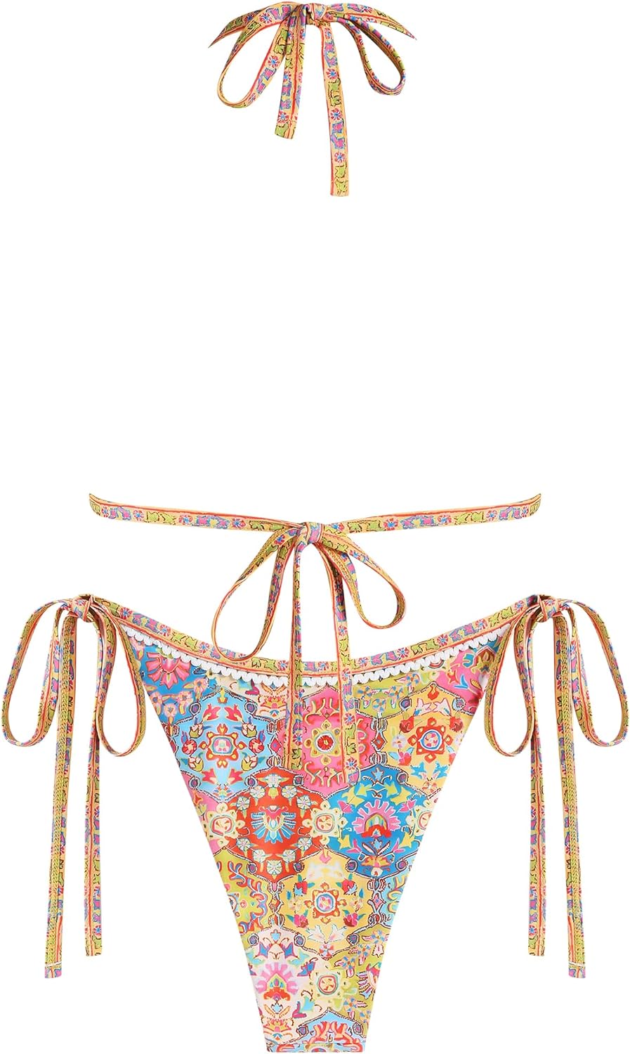 ZAFUL 2 Piece Bikini Sets Halter High Waisted Bathing Suits Sexy Ethnic Embroidery Swimsuits