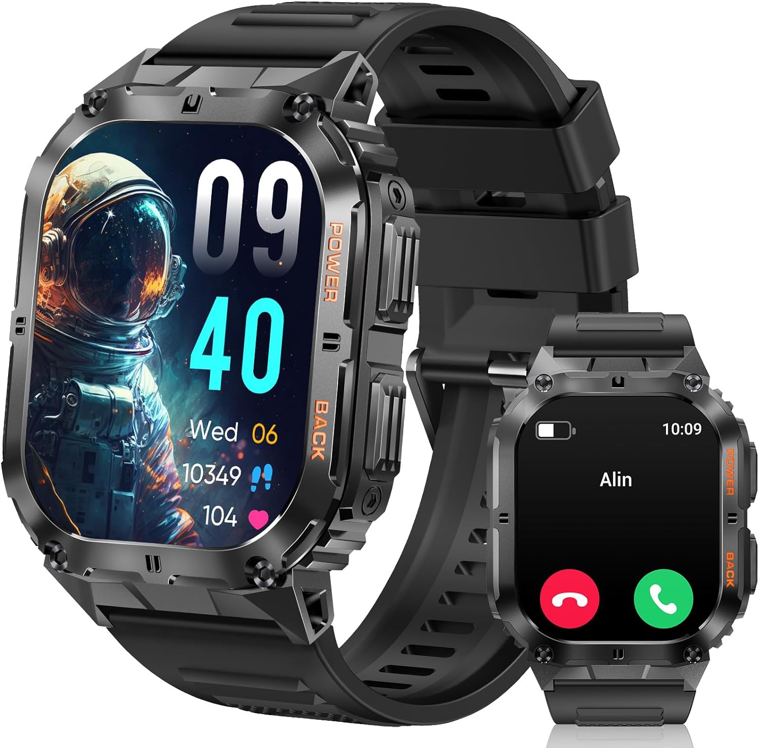 Smart Watch(Answer/Make Calls),1.96" AMOLED Display with 110+ Outdoor Sport Modes Fitness Tracker for Men,IP68 Waterproof Military Bluetooth Digital Watches for Android iOS