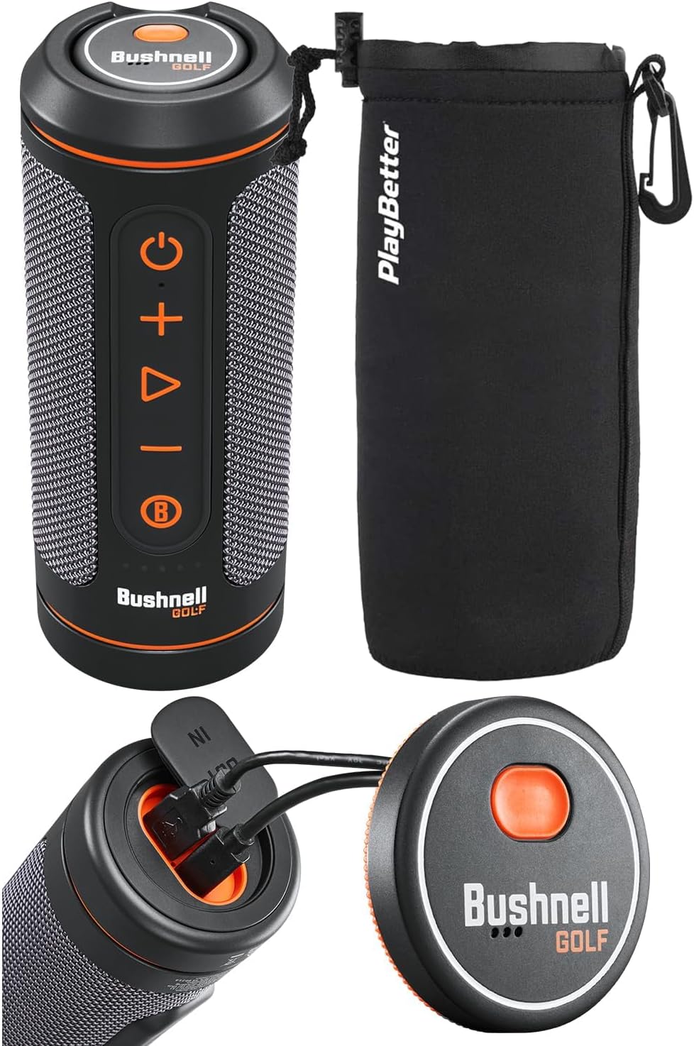 Bushnell Wingman 2 Golf Speaker with GPS (2024) | Remote Controlled Voice GPS Distances, Music, 40,000+ Courses, BITE Magnetic Cart Mount - Bundle with PlayBetter Protective Wingman Pouch