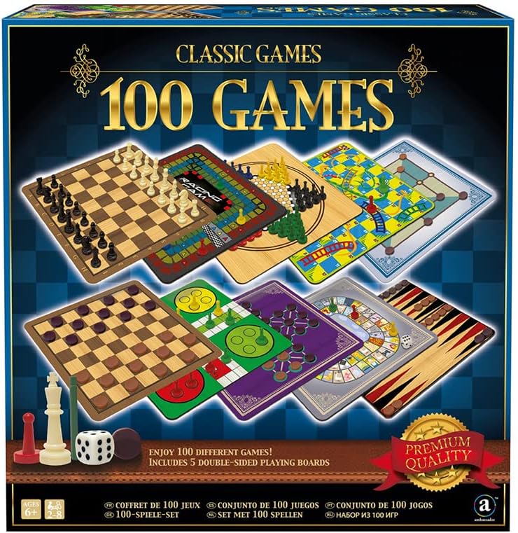 Merchant Ambassador: Classic Games, Enjoy 100 Different Games, Includes 5 Double-Sided Playing Boards, Fun for Children and Adults, For Ages 3 and up