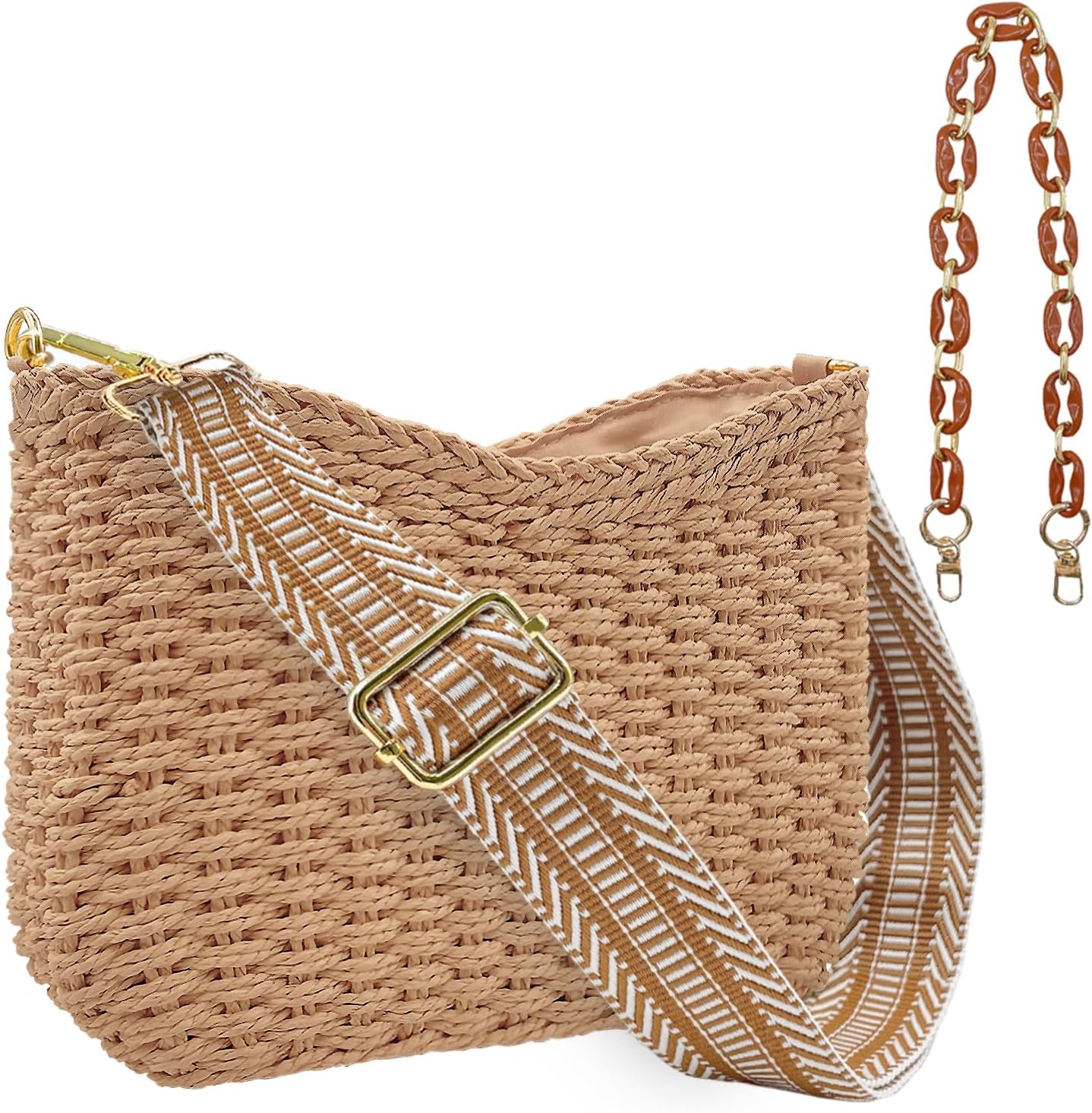 Beurlike Straw Handbags Crossbody Pocketbook Bag for women Woven Shoulder Purse Beach Bags Summer Tote Bags with Chain