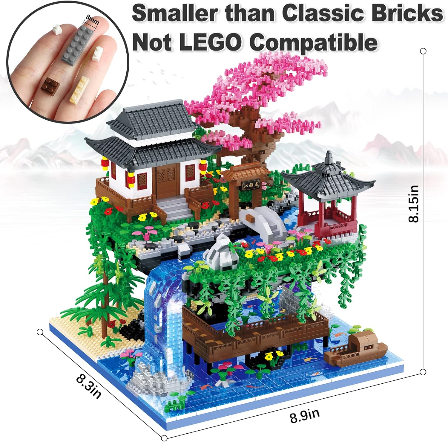 Cherry Blossom Bonsai Tree Building Set, Architecture of Peach Blossom Pond Building Set, Collectible Models Gifts for Teens Adults 14+ (3320 PCS)