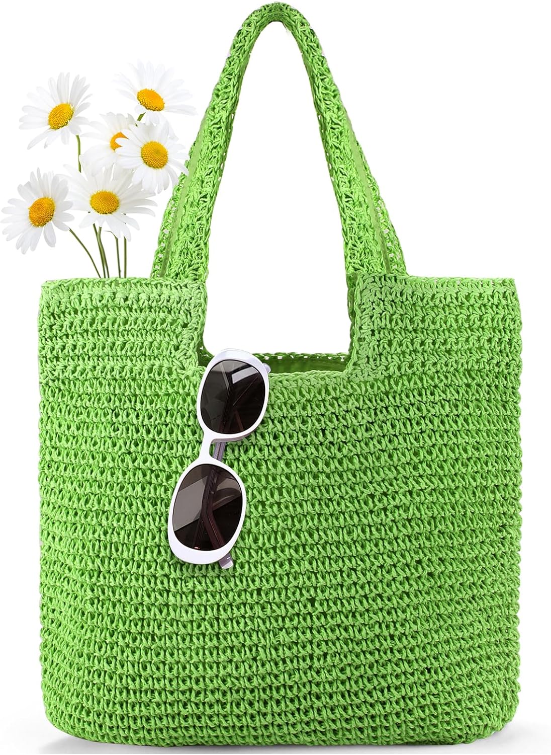 Straw Bag Beach Tote Handbag for Women Large Summer Woven Raffia Bag with Zipper