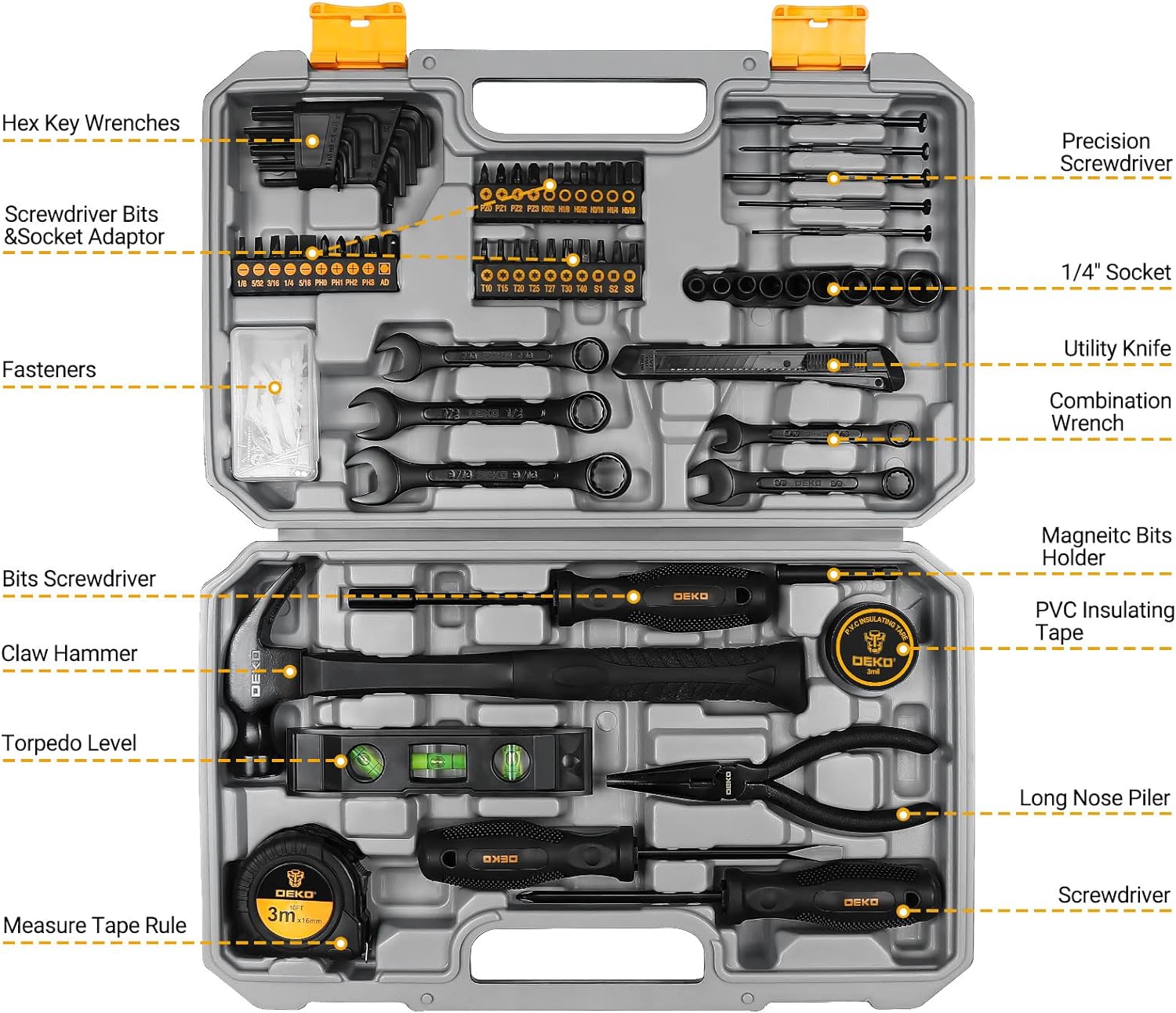 DEKOPRO Tool Kit Set Box Home Repair Tools Basic Hand Toolbox Sets 148Piece